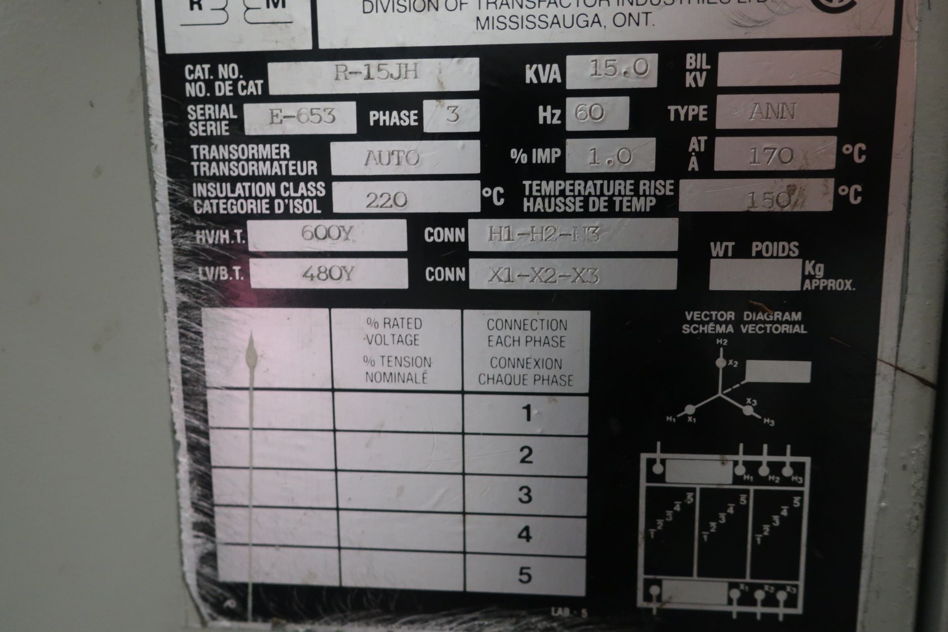 Rex 15KVA Auto - Transformer 600Y - 480Y V 3 phase - Image 2 of 2