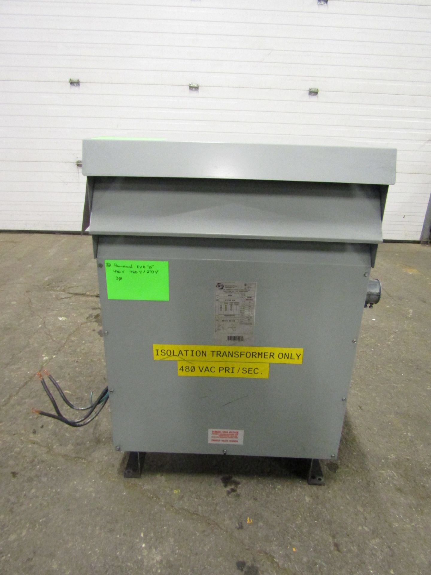 Hammond 75 KVA Electrical Transformer - 480V to 480Y / 277V 3 phase