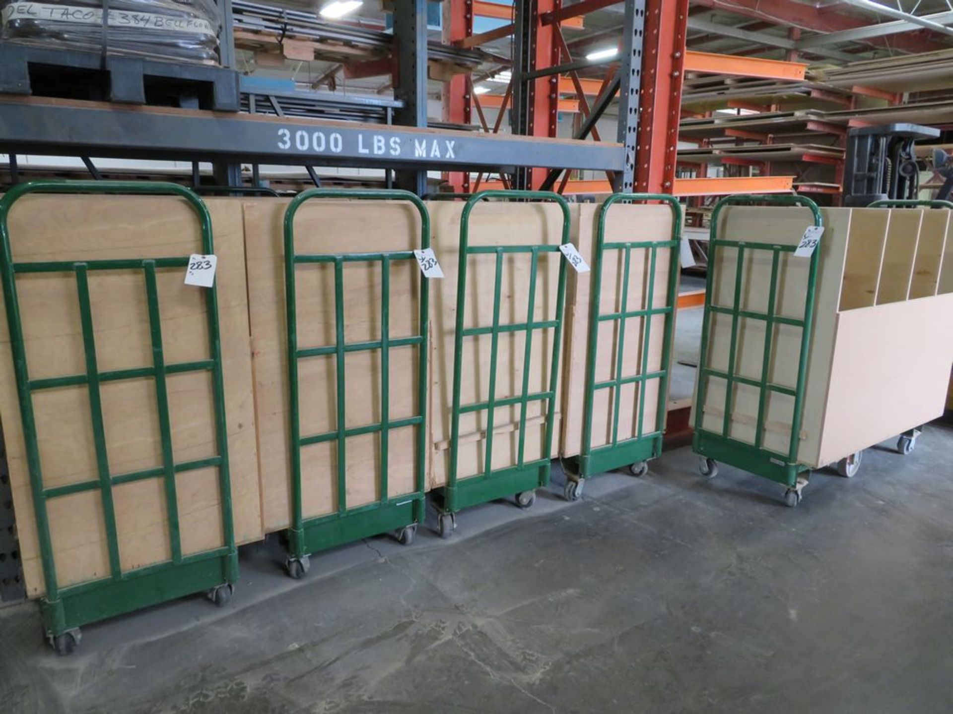 Green Material Handling Carts, 24"W x 5'L x 62"T