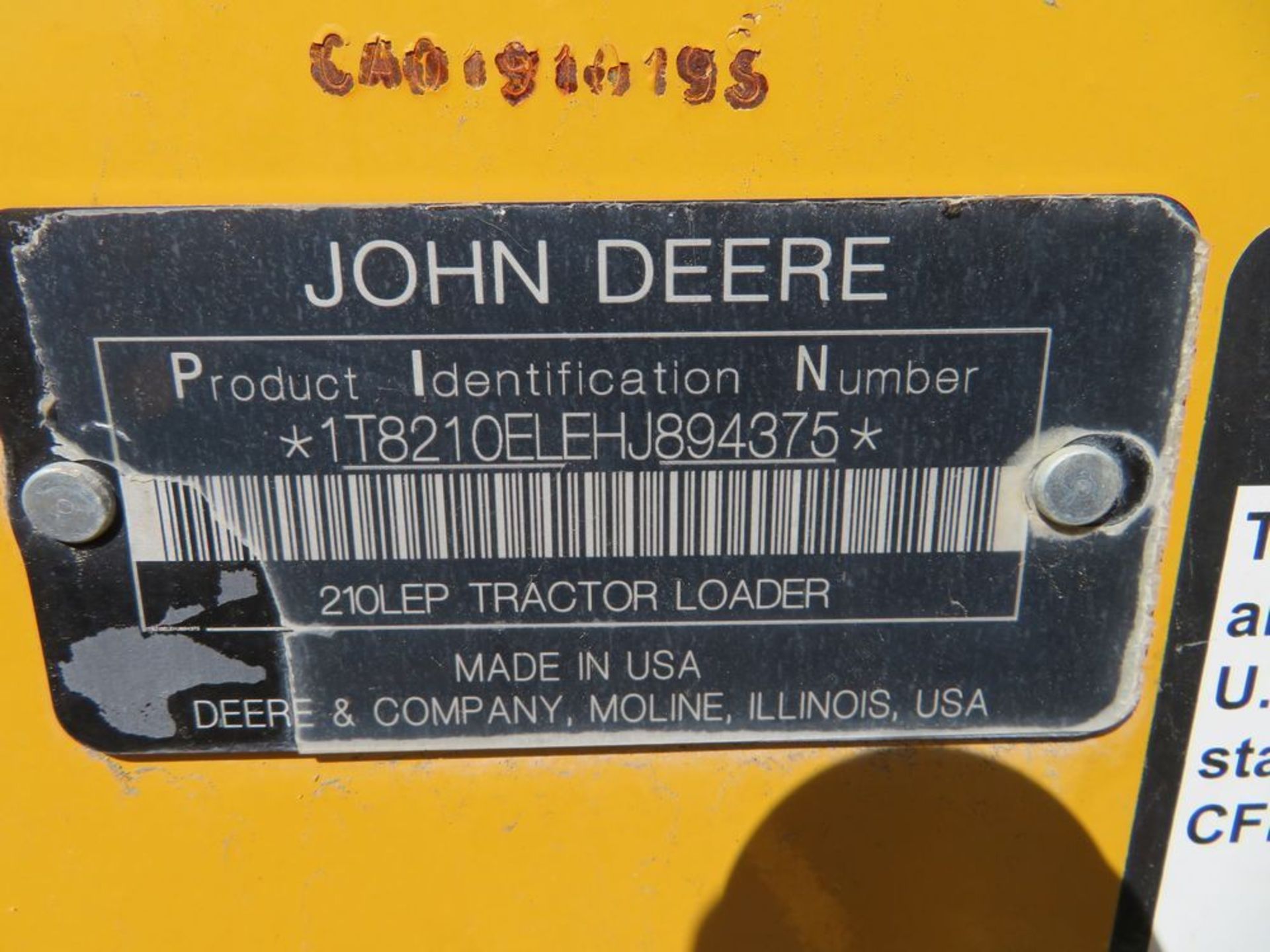 (2017) John Deere mod. 210L, Tractor Skip Loader, Net Power 69KW (93hp), Operating Weight 11, - Image 8 of 8