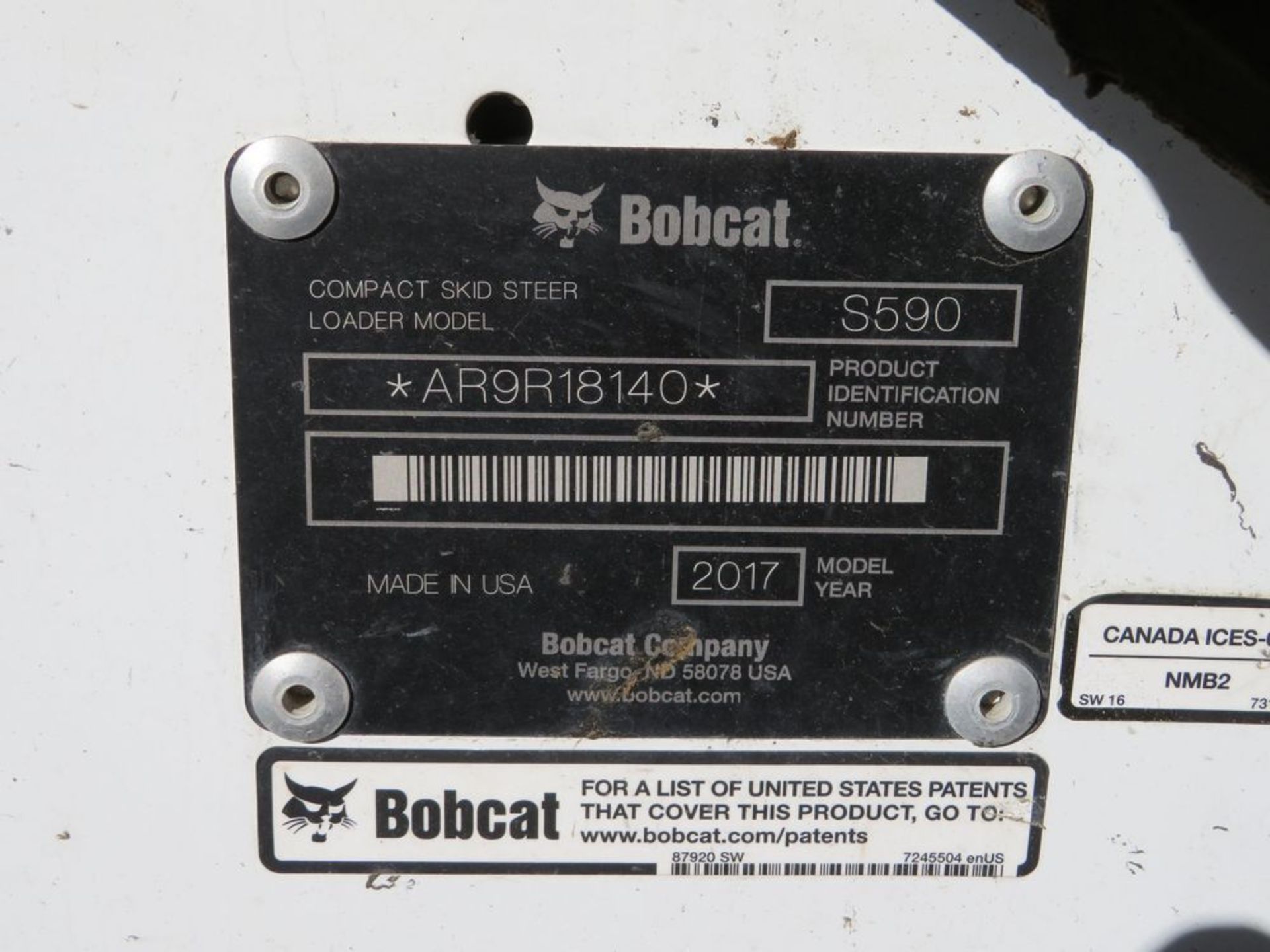 (2017) Bobcat mod. S590, Skid Steer Loader Diesel, 66hp, Rated Operating Cap. (ISO) 2,100lb., - Image 7 of 7