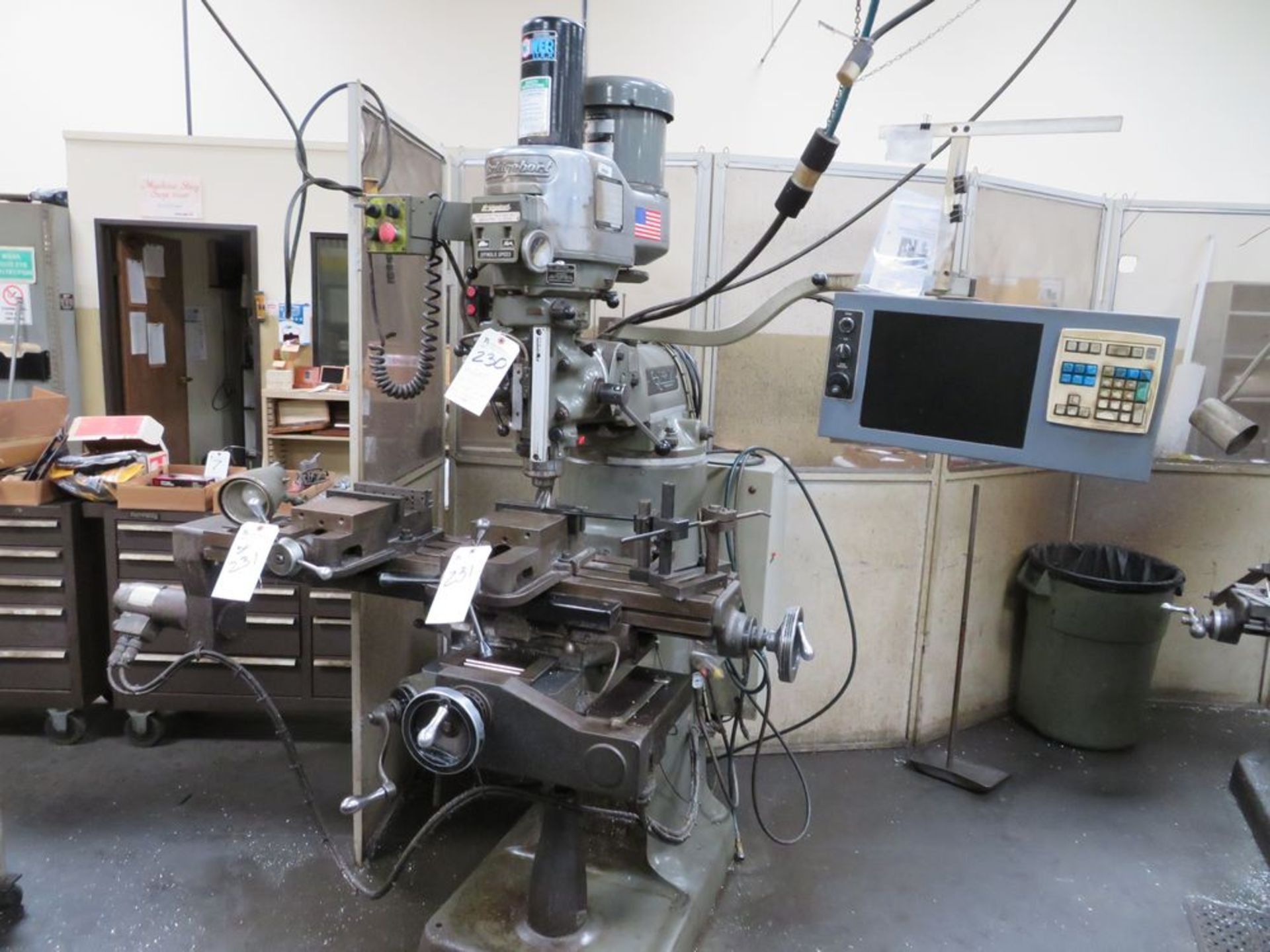 (Lot) Bridgeport Vertical Mill w/ 2hp Var. Spd. Acu-Rite DROs, Power Feed