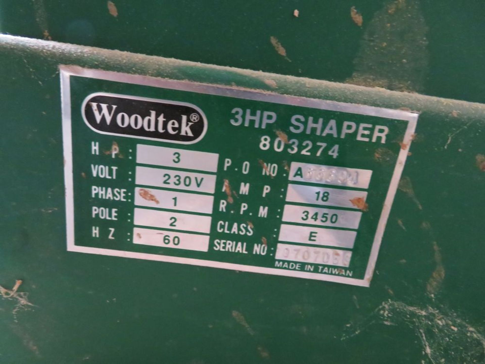 Woodtek 3hp Single Spindle Shaper S/N A66694 - Image 2 of 2