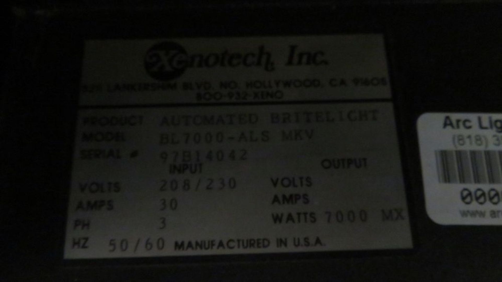 Xenotech Mark V, 7000 Watt Three Phase, 30 Amp Automated Brite Light, 208-235 Volts, Programmable - Image 8 of 11