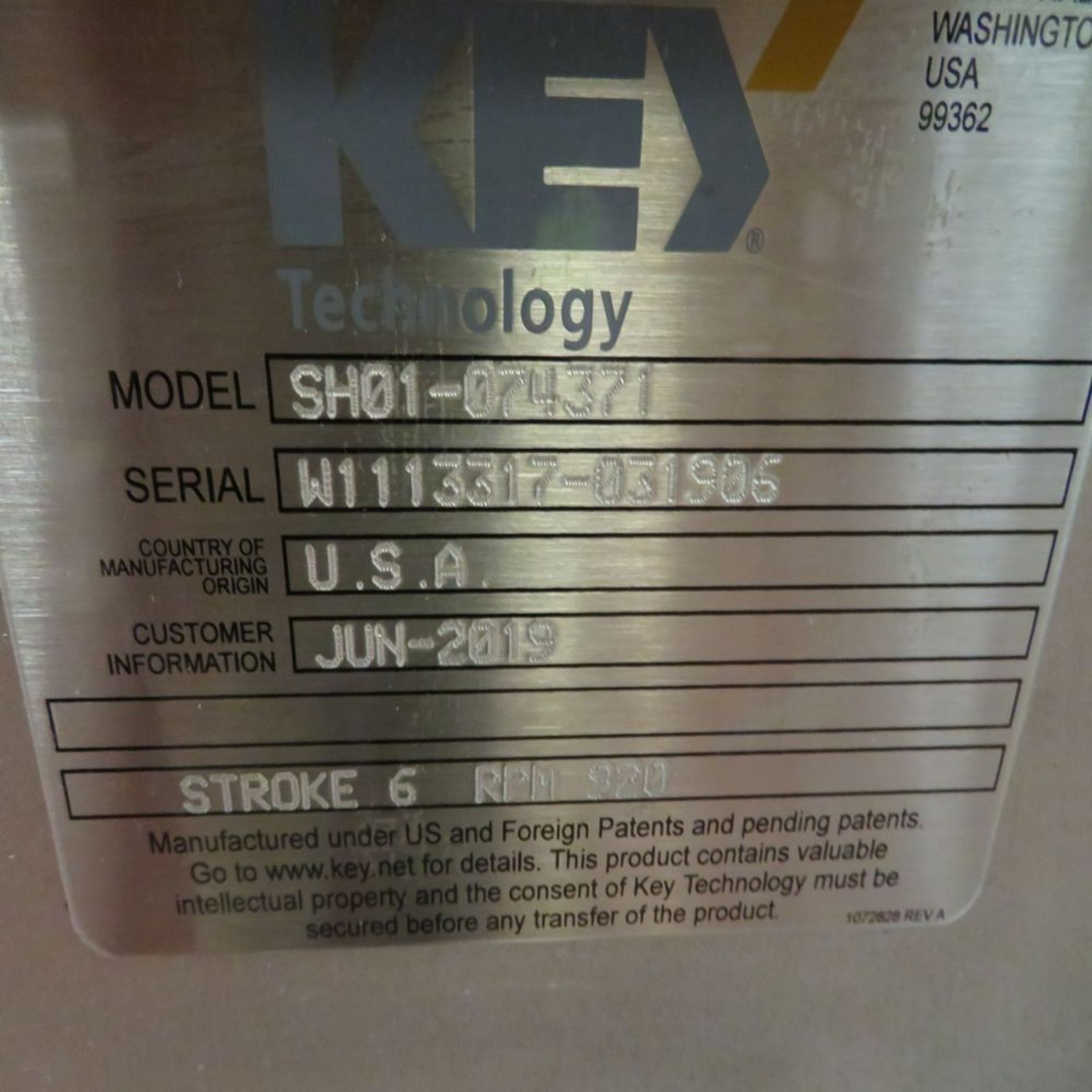 (2019) Key mod. SH01-074371 Vibratory Shaker Feeder, 6-Stroke; S/N UU1113317-031906 - Image 3 of 3