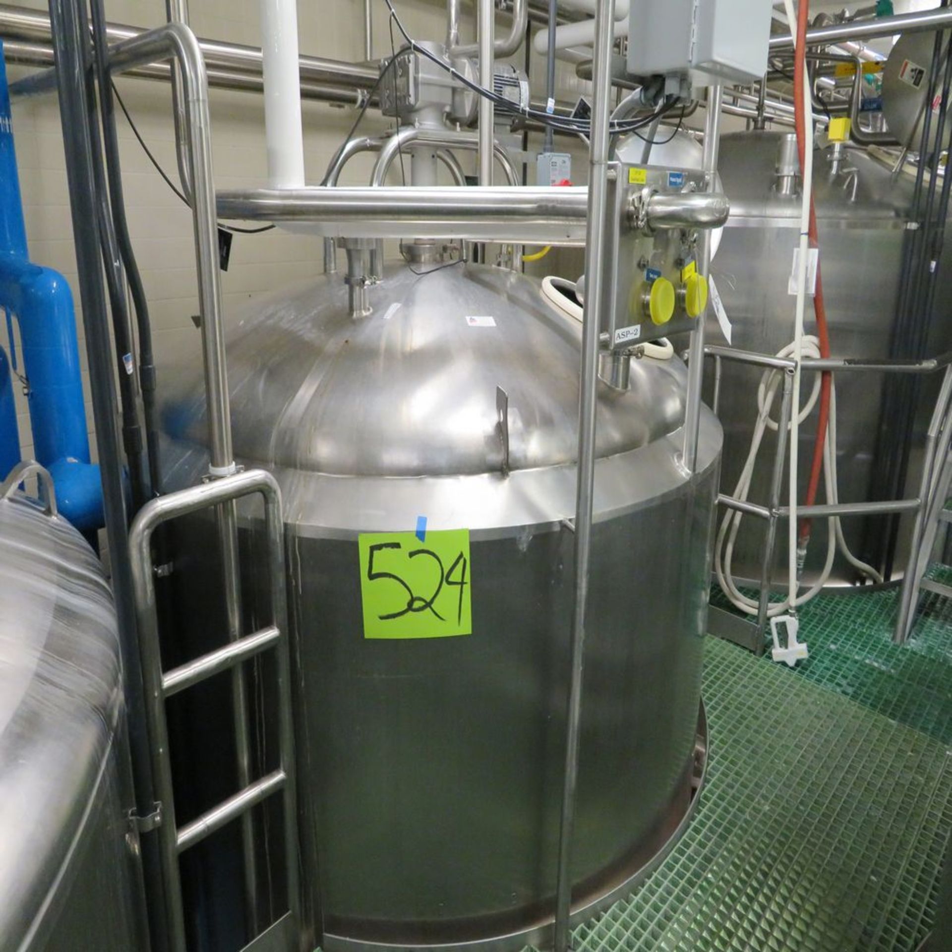 Crepaco Jacketed S.S. Tank, Approx. 1,800 Gal. Bottom Cone w/ SEW 1/2hp Agitator w/ (3) Tri-Clover