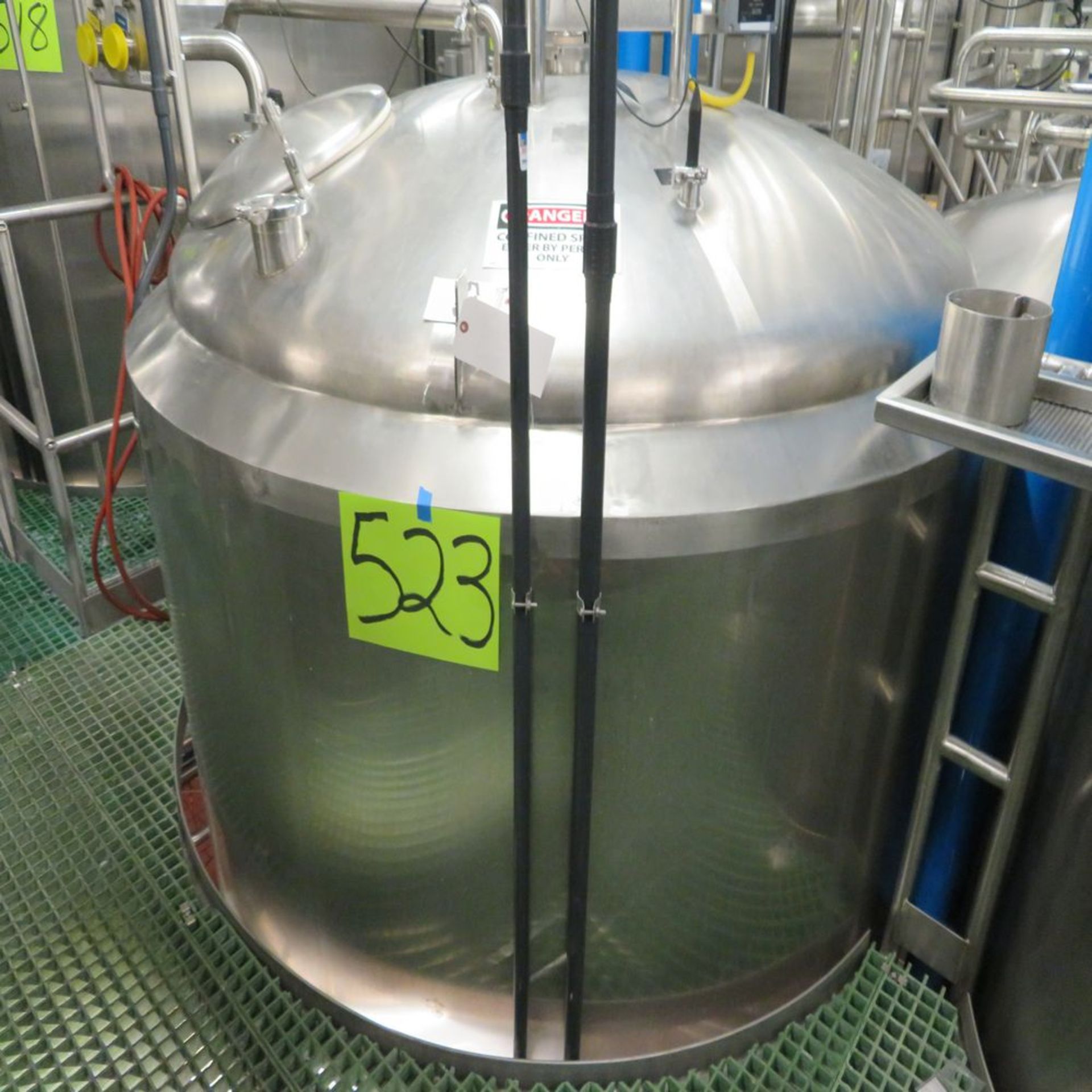 Crepaco Jacketed S.S. Tank, Approx. 1,800 Gal. Bottom Cone w/ SEW 1/2hp Agitator w/ (3) Tri-Clover