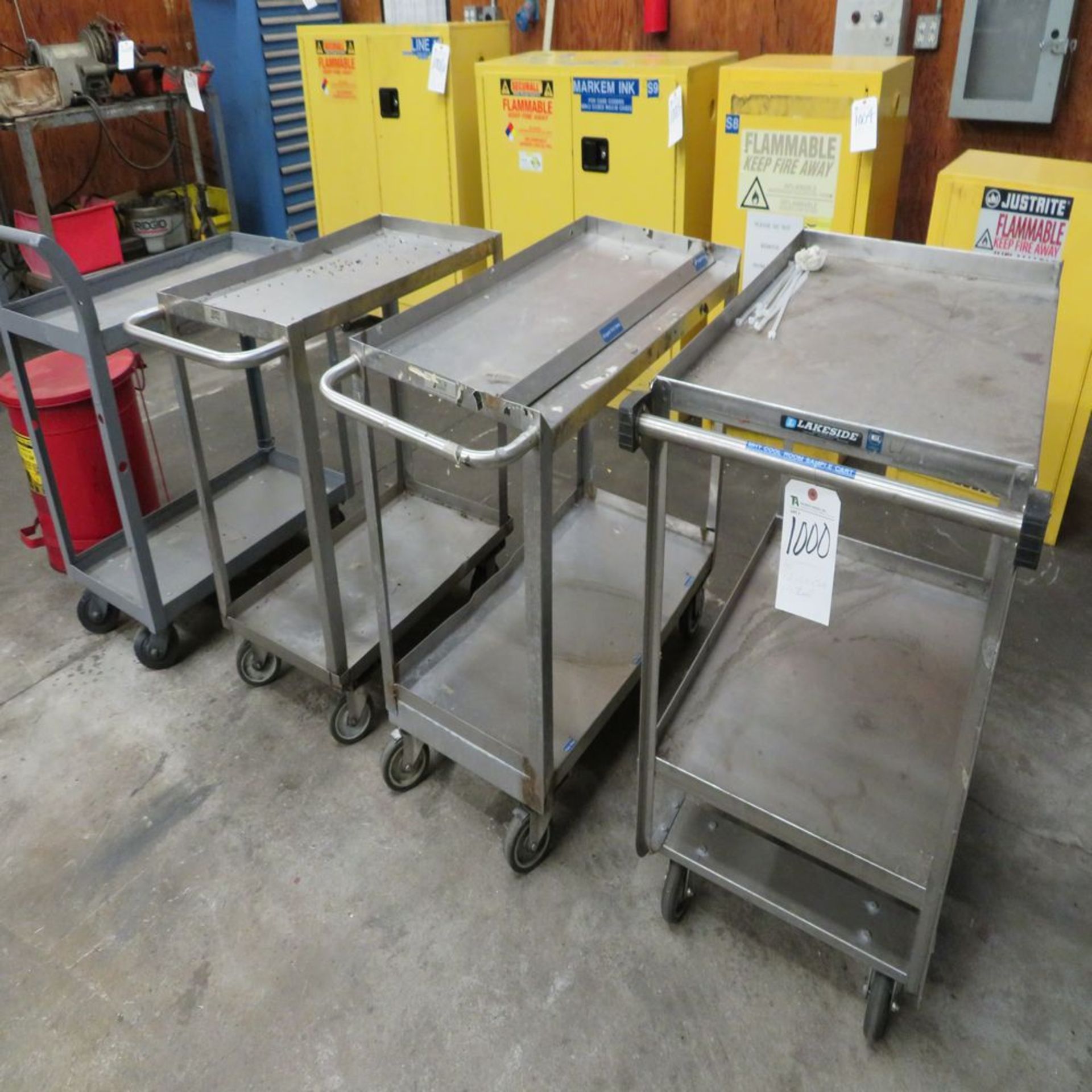 (Lot) (3) S.S. Carts & (1) Steel Cart