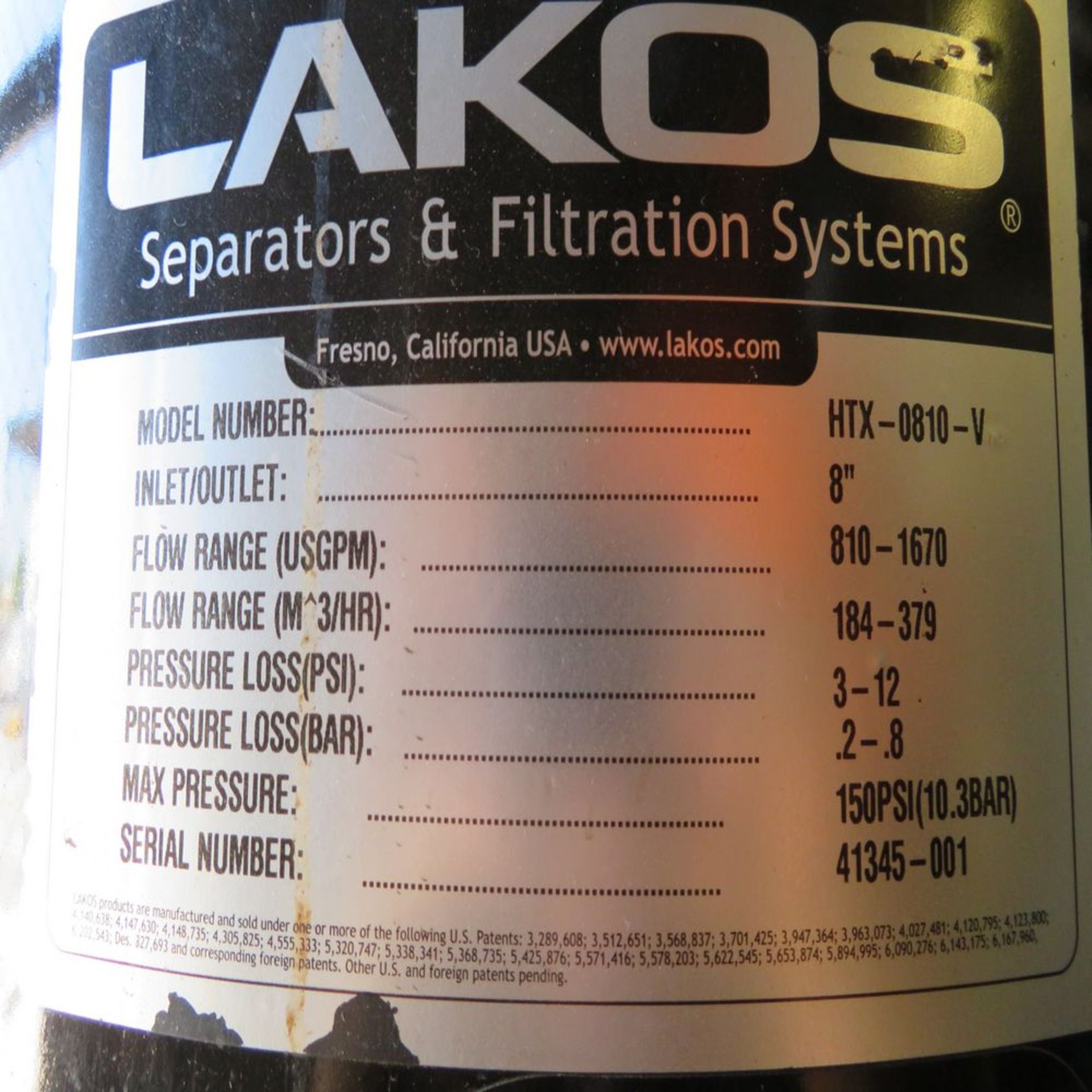 Lakos mod. HTX-0810-V, Separator & Filtration System (No Pipe/Wire) - Image 2 of 2