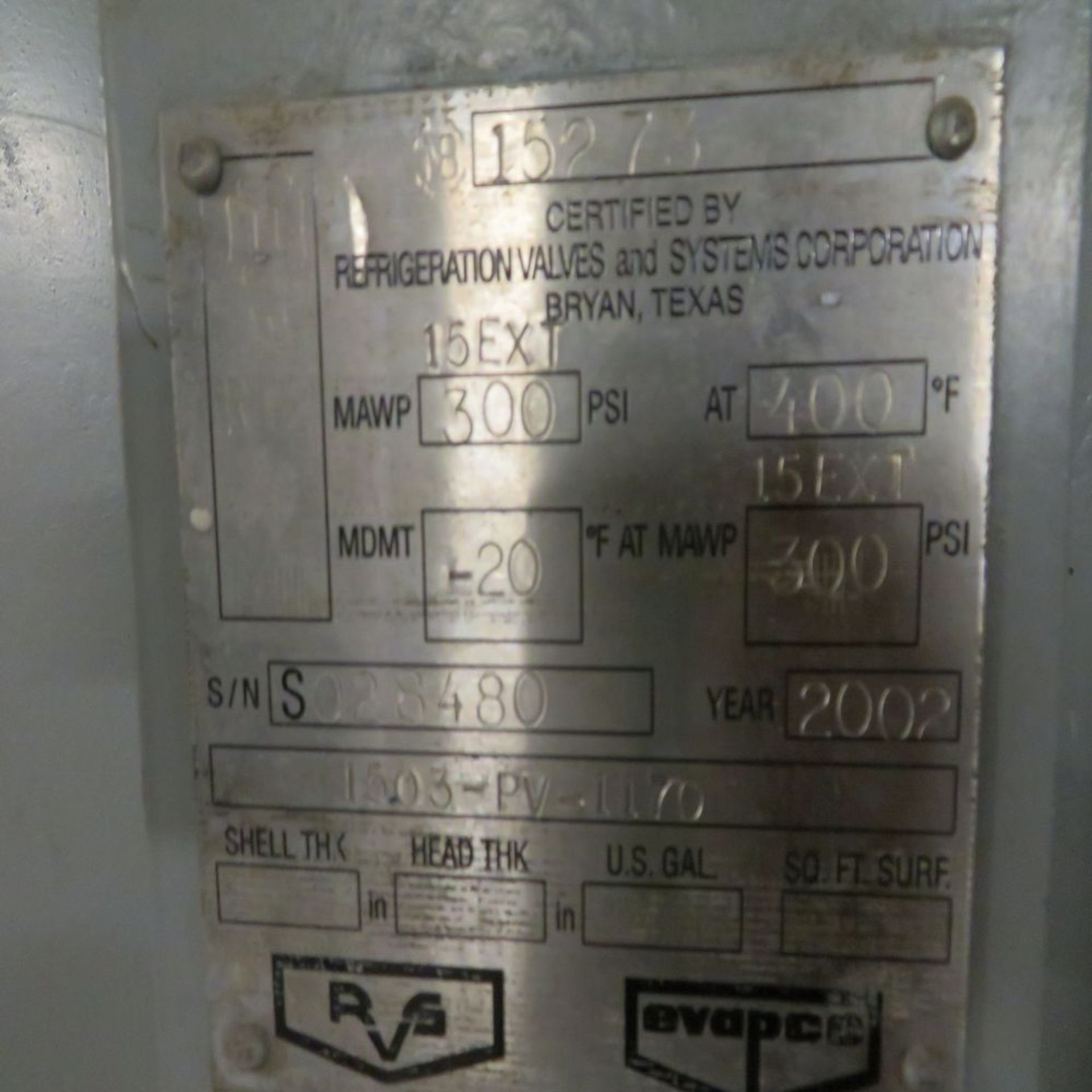 (2002) High Pressure Receiver, 1159 Cu. Ft. S/N SD28480 (No Pipe/Wire) Located on Third Floor - Image 2 of 3