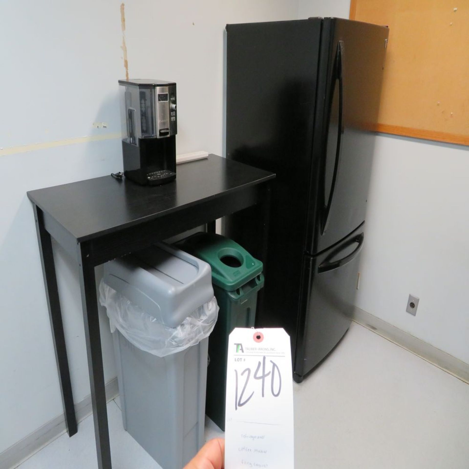 (Lot) Refrigerator, Coffee Maker, Filing Cabinet, Desk, Water Dispenser