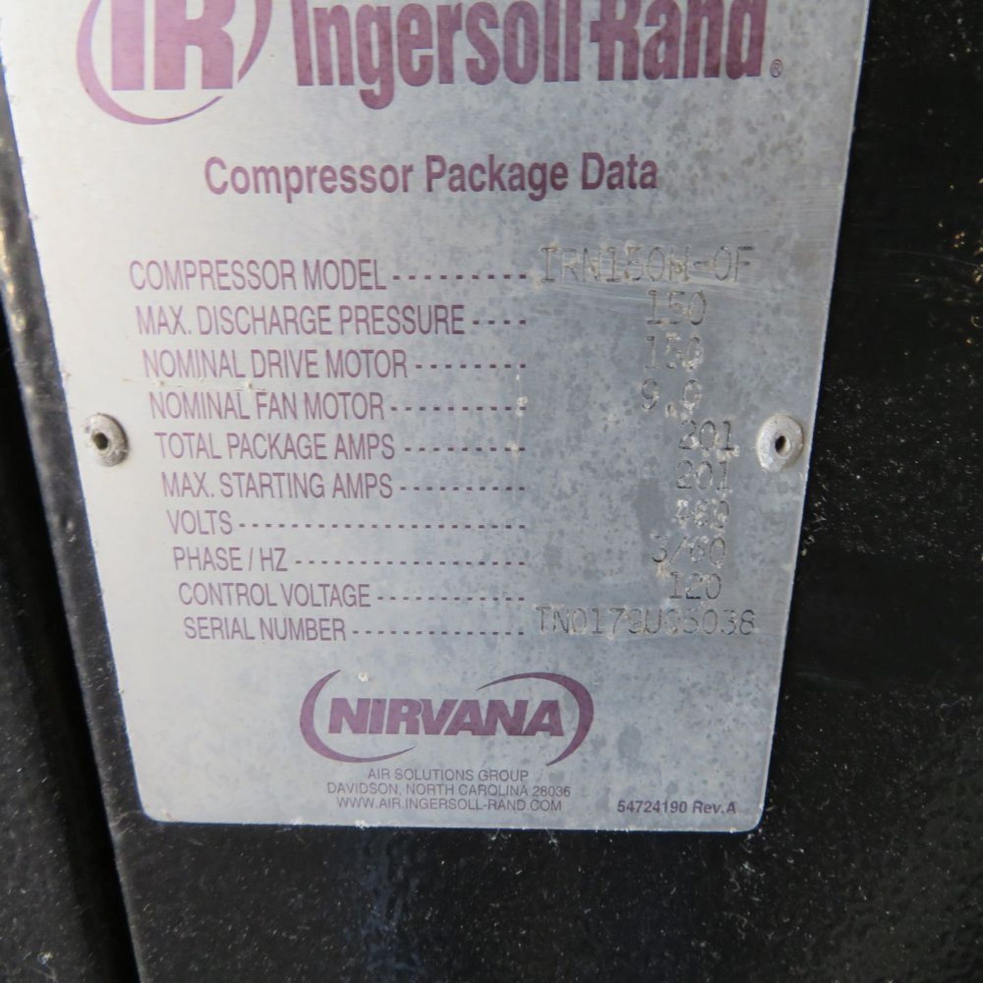 Ingersoll-Rand mod. IRN150H-OF, 150hp Rotary Screw Air Compressor; S/N TN0179UO5038 (No Pipe/Wire) - Image 4 of 4