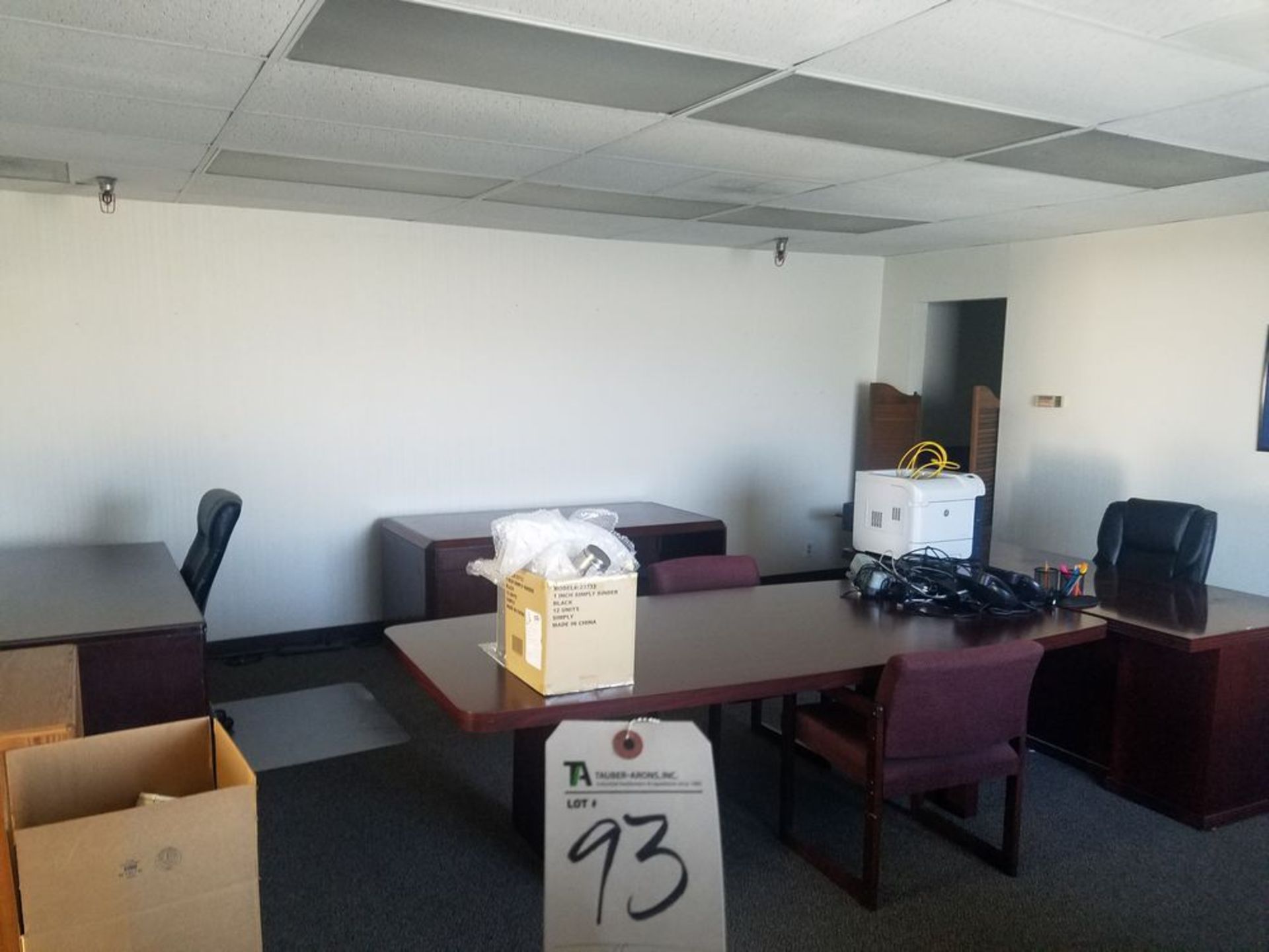 (Lot) Office Furniture, (3) Desks, Credenza Conference Table, 2-File Cabinets (No Computer, Printer,