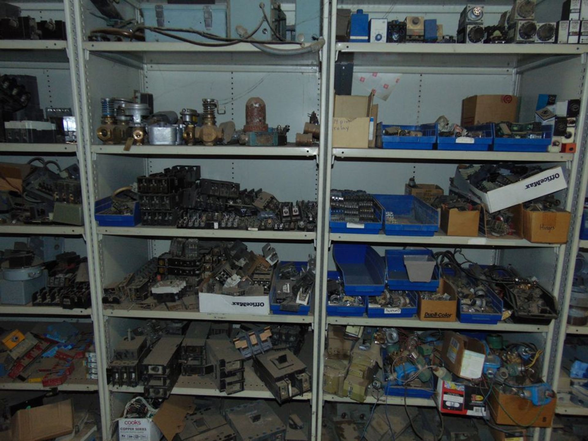 (Lot) Shelves w/ Contents, Switches, Breakers, Connectors, Elbows, etc. - Image 2 of 3