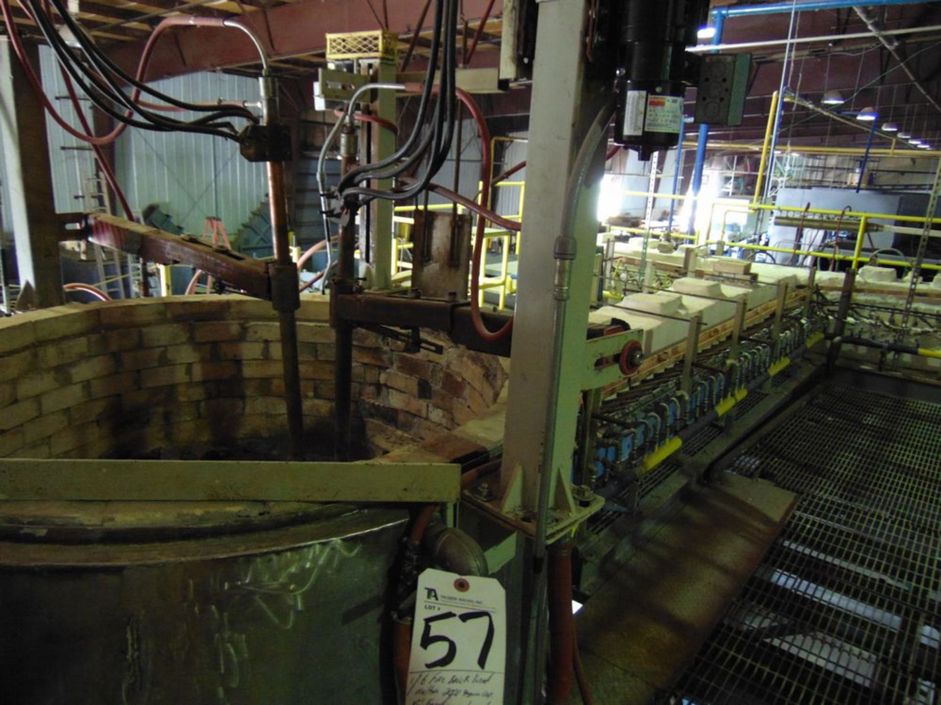 (Lot) 6' Fire Brick-Lined 2000° Melter w/ 15' Feeding Channel, Individual Burners & Forehearth