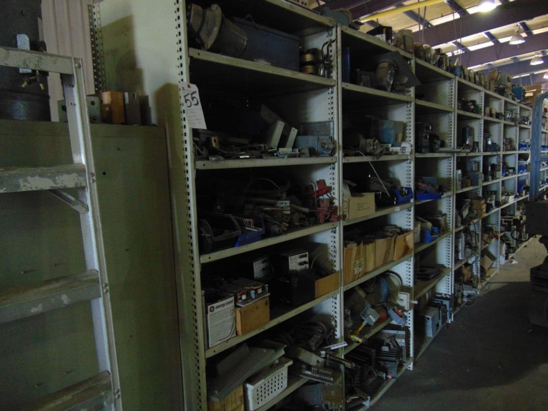 (Lot) Shelves w/ Contents, Switches, Breakers, Connectors, Elbows, etc.