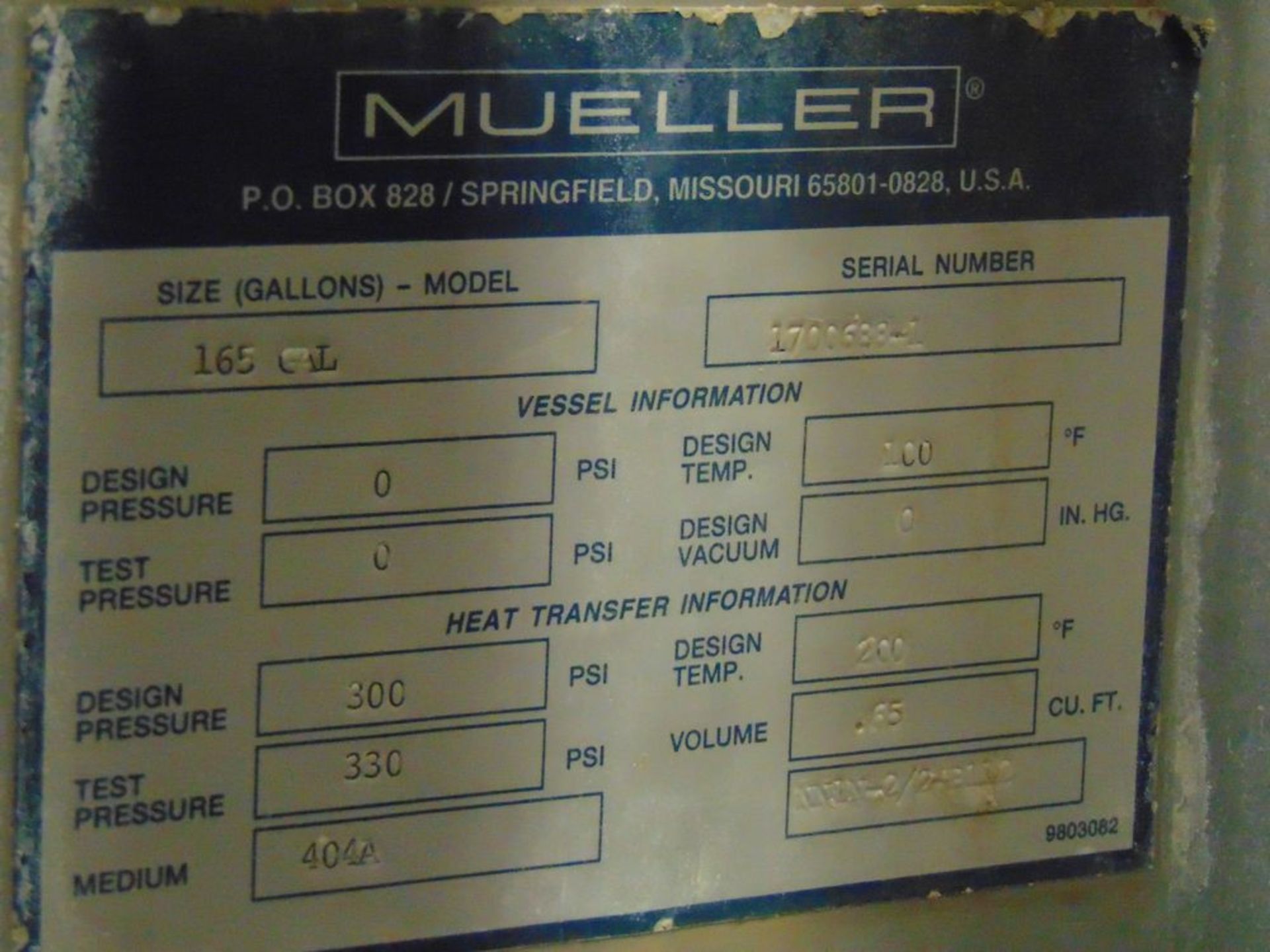 Mueller 165 Gal. Falling Film Water Chiller, 300 - Image 3 of 4