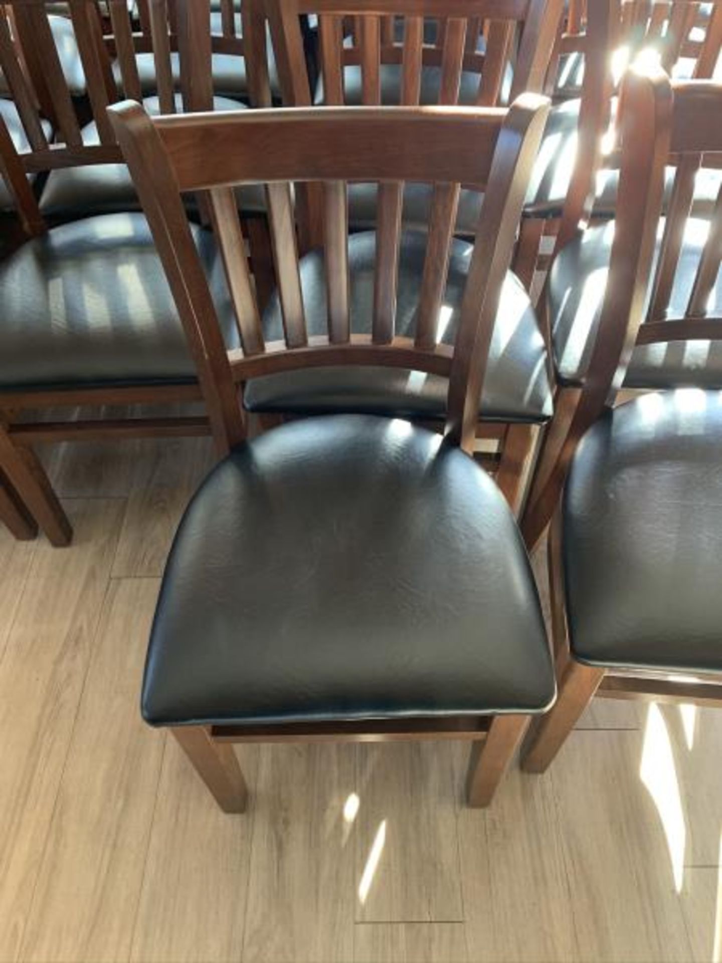 40 Dining chairs, wood frame, black vinyl seat - Image 2 of 4