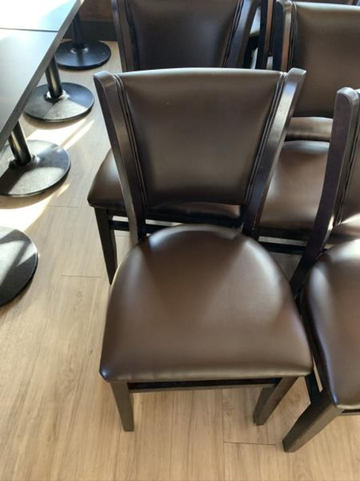 22 Dining chairs, wood frame, brown vinyl back & seat - Image 3 of 4
