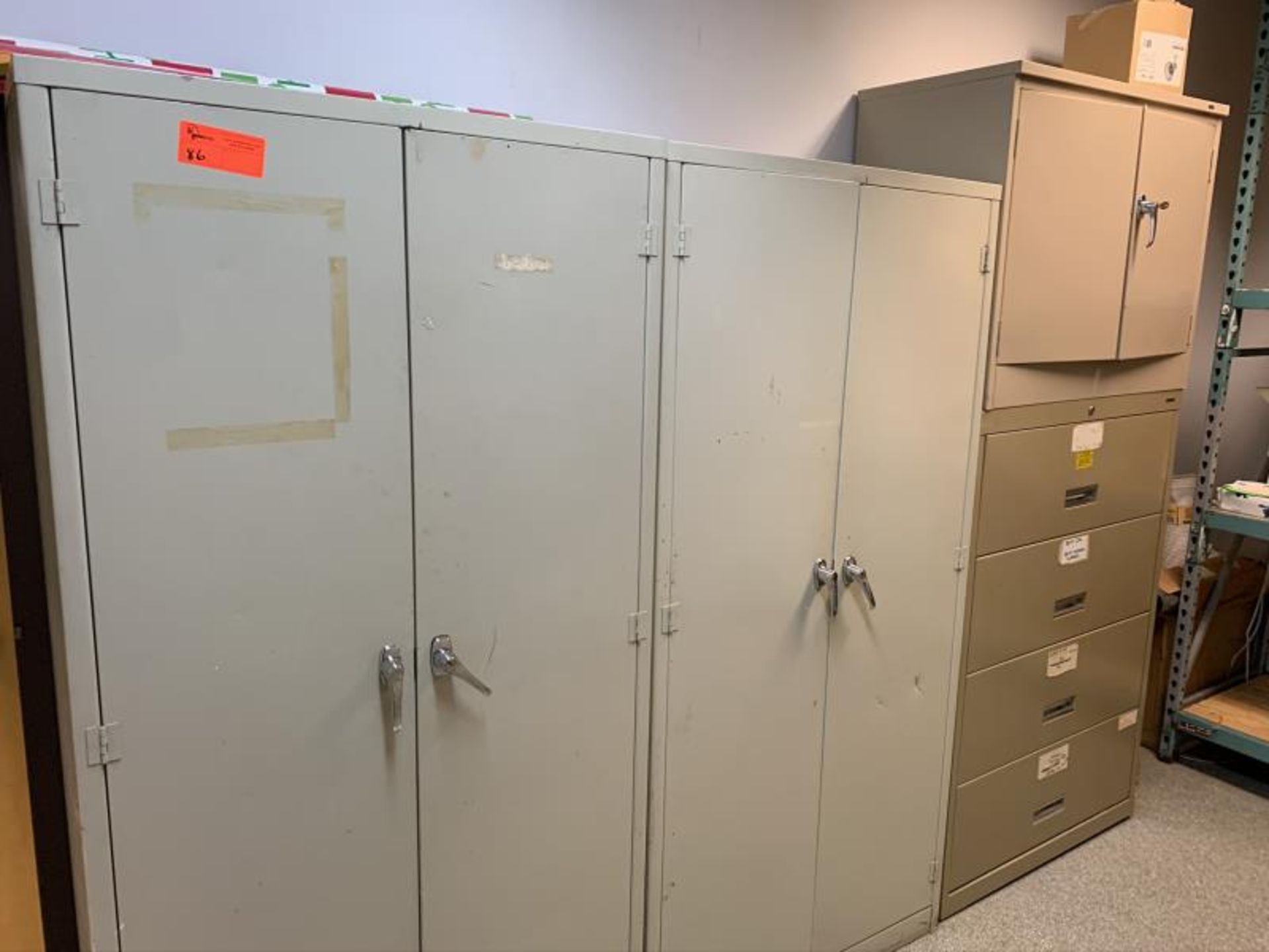 2 Metal Cabinets; 1 horizontal filing cabinet, 1 half size metal cabinet