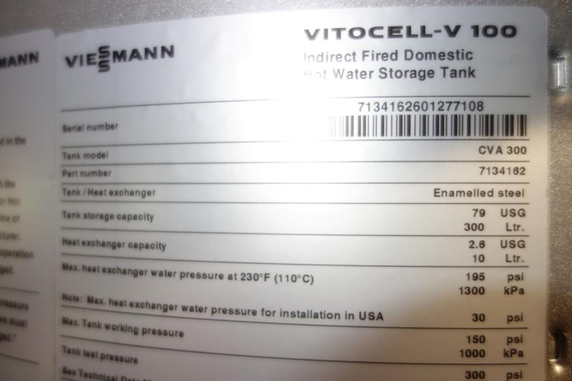 Vessman 79 Gallon Vitocell-V100, DHW Tank - Image 3 of 5