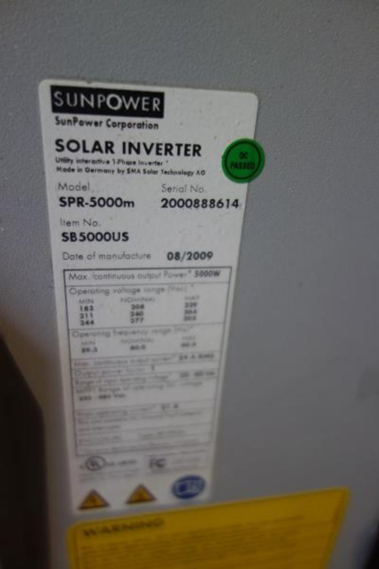 Used Aurora Power One, Sun Power Solar Inverter, Model: SPR-5000M - Image 6 of 7