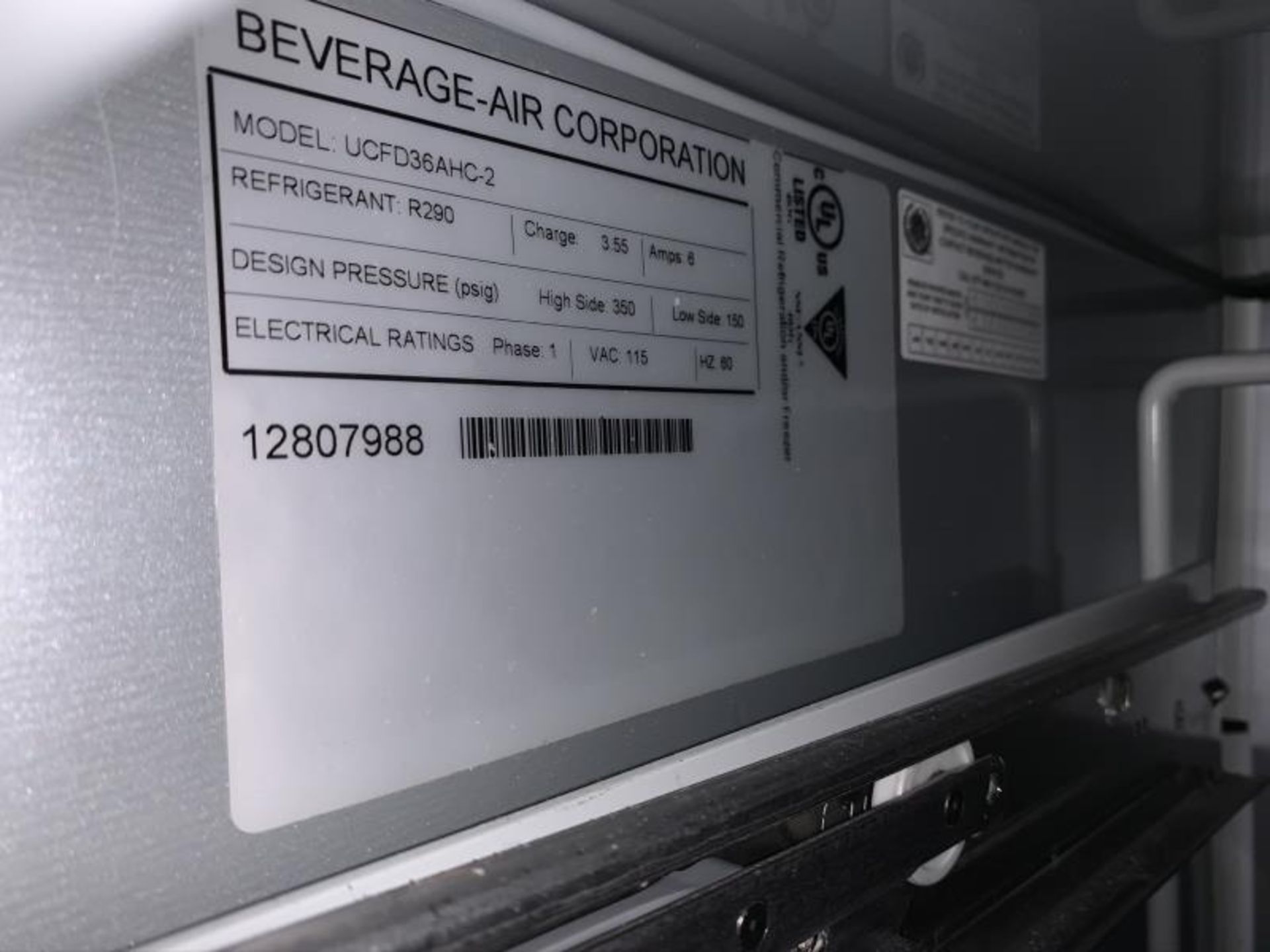 Two Drawer Undercounter Refrigerator, 36"W by Beverage Air, Model: UCFD36AHC-2, SN: 12807988 - Image 2 of 2