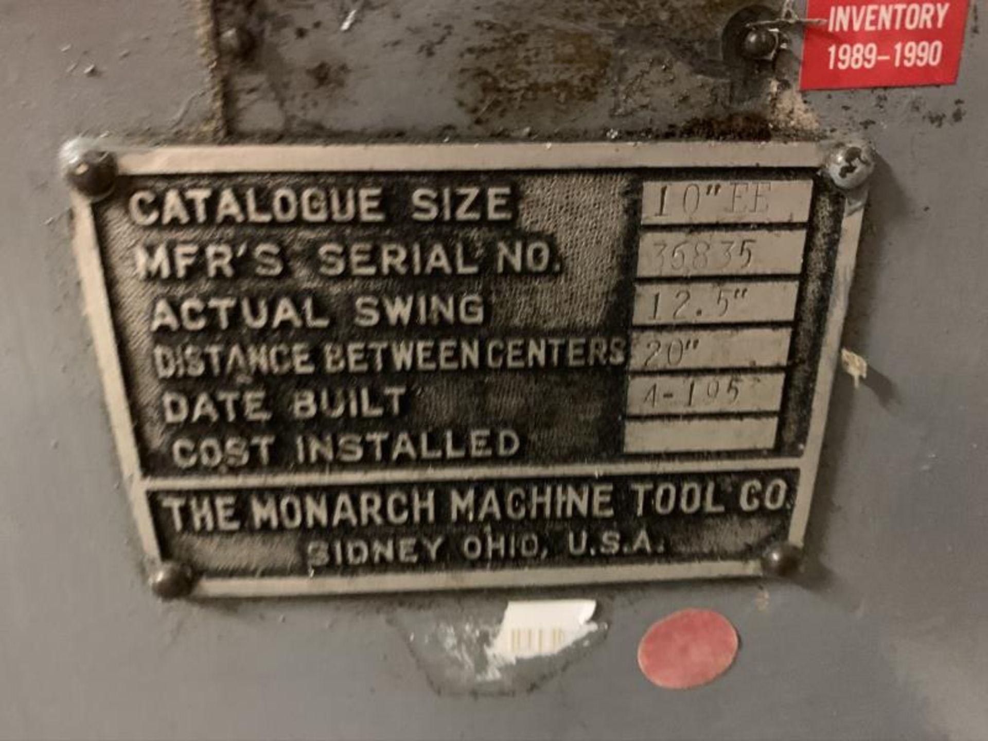 Monarch Lathe, catalogue size 10"EE, MFR'S SN: 36835, actual swing 12.5", distance between centers - Image 11 of 14