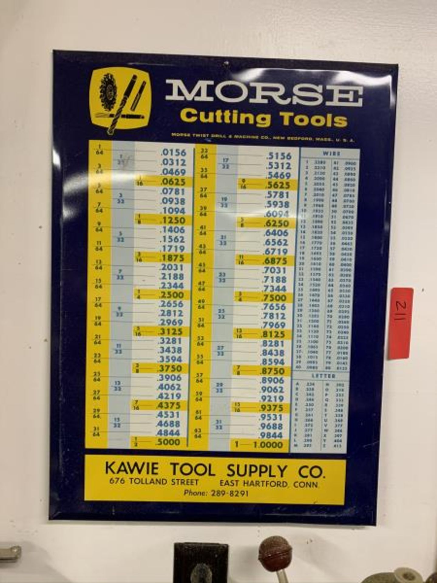Vintage Morse Cutting Tools East Hartford CT Sign