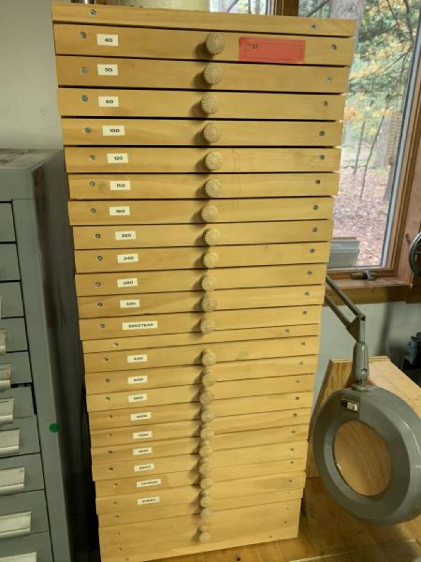 Sandpaper cabinet with 23 drawers