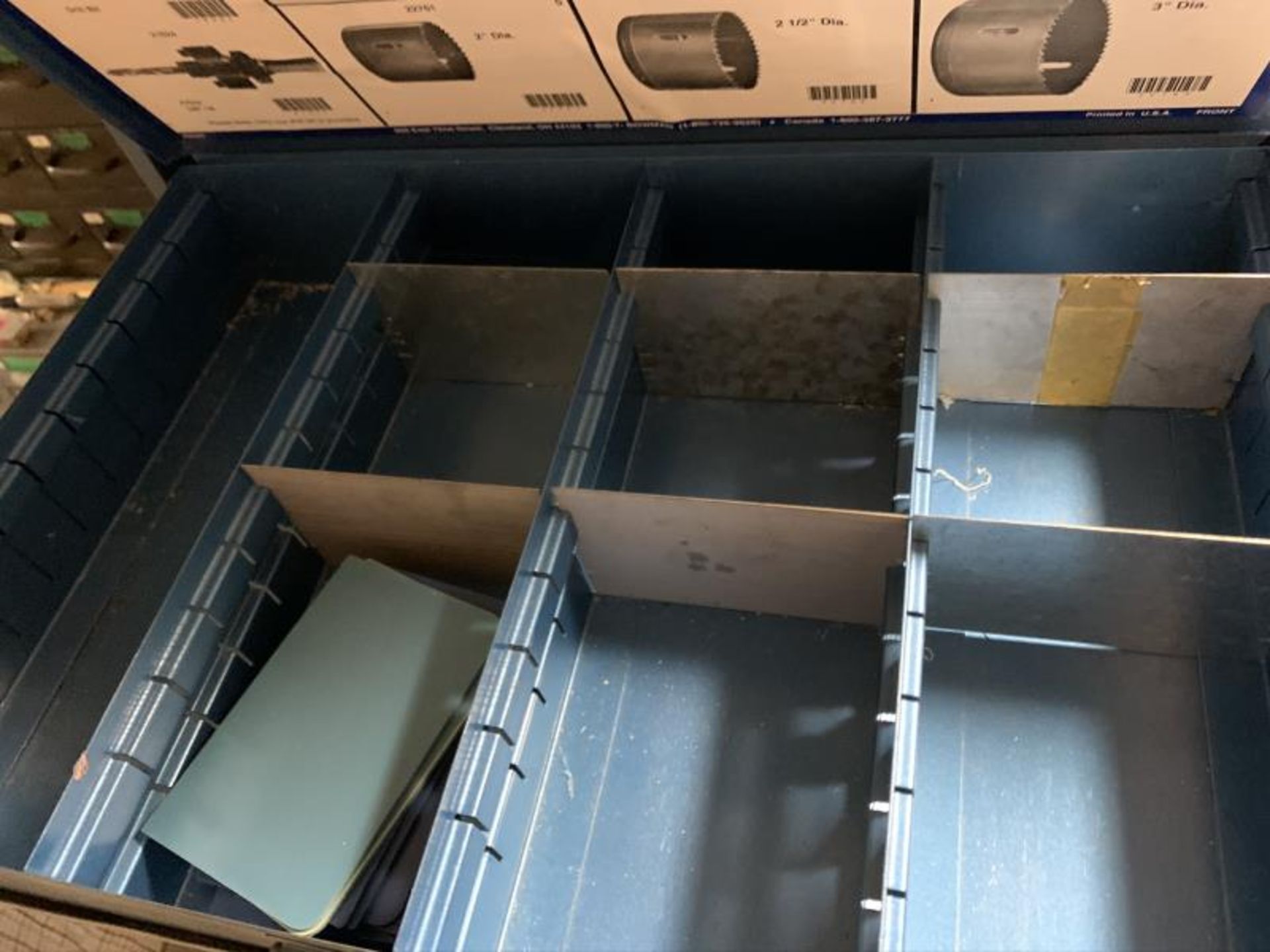 16 Blue Bowman Storage Boxes with Misc hardware, chessmen, sheet metal screws , allen screws, - Image 2 of 16