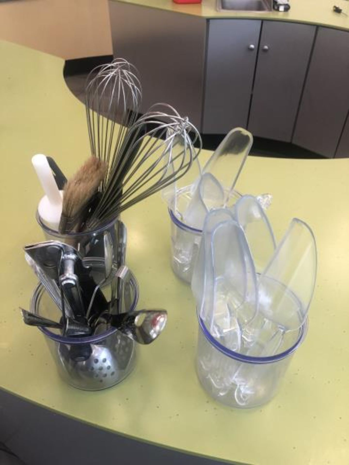 Lot Whisks, Scoops, Can Opener, Etc