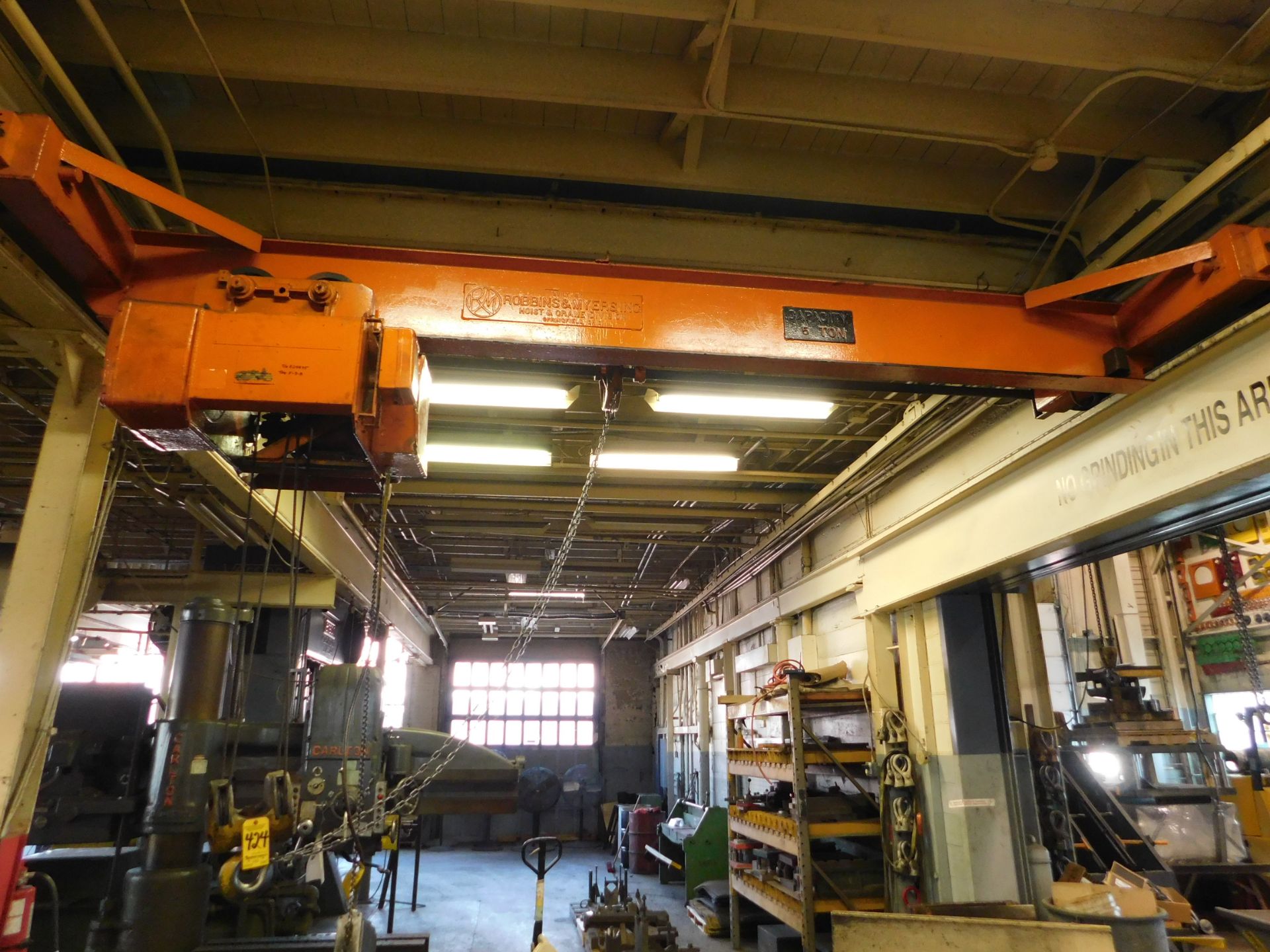 Robbins and Myers 5 Ton Overhead Crane with Under Hung 5 Ton Electric Hoist, Approx. 16' Span