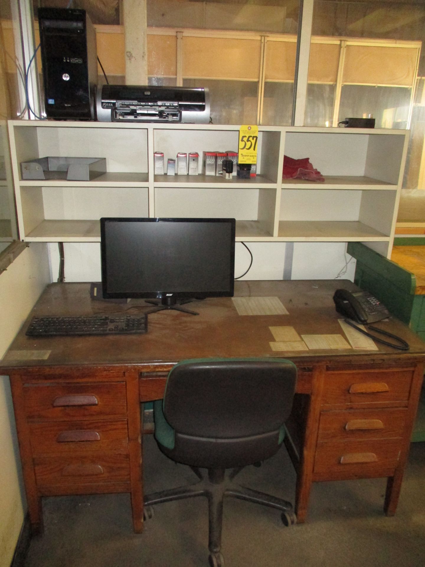 Desk, Chair, Computer, and Printer