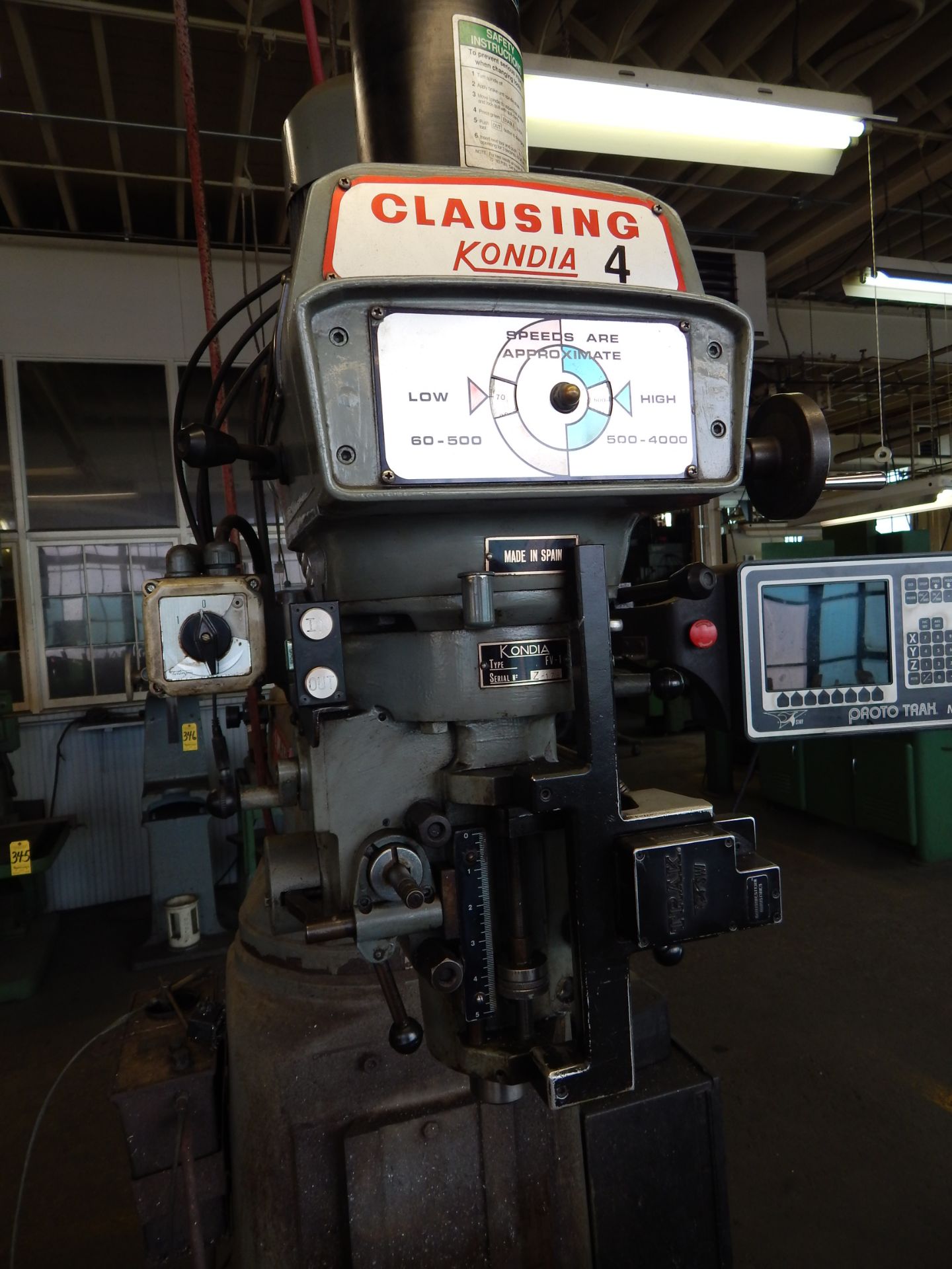 Clausing Kondia/Prototrak CNC Knee Mill, Model FV-1, S/N Z-178, Prototrak MX2 CNC Control, Power - Image 7 of 14