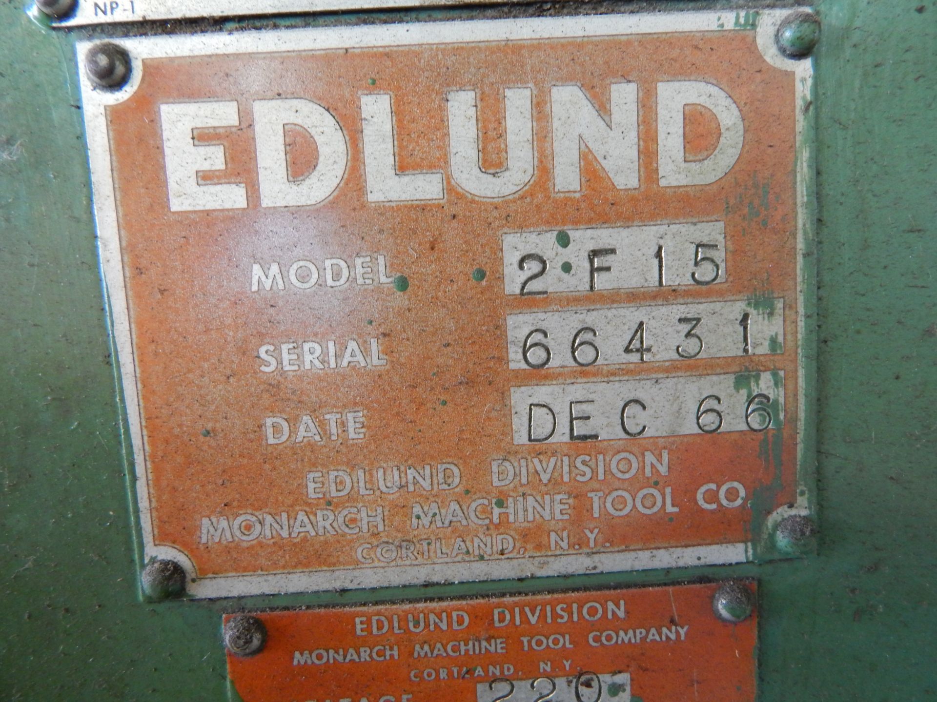 Edlund Model 2F-15 Single Spindle Drill Press, 15", s/n 66431 - Image 10 of 11