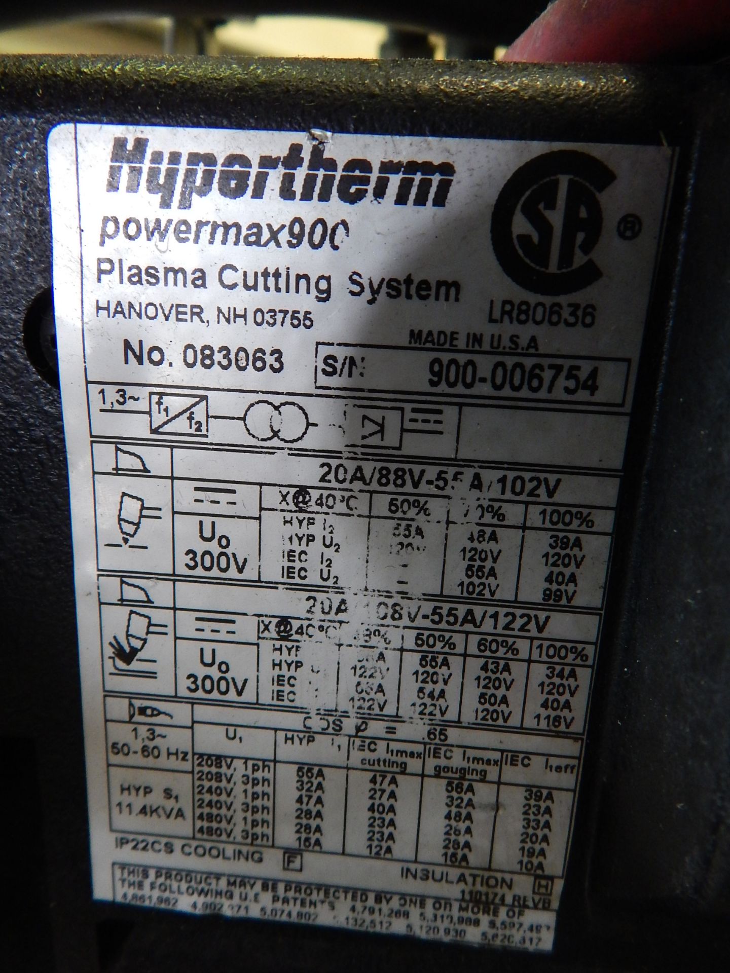 Hypertherm Powermax 900 Plasma Cutter, s/n 900-006754, 230/1/60, with Cart - Image 6 of 6