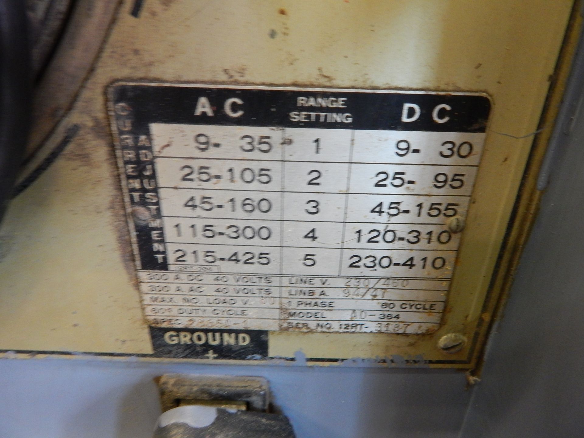 Hobart Model AD-364 AC/DC Welder, s/n 12RT-3187 - Image 3 of 4