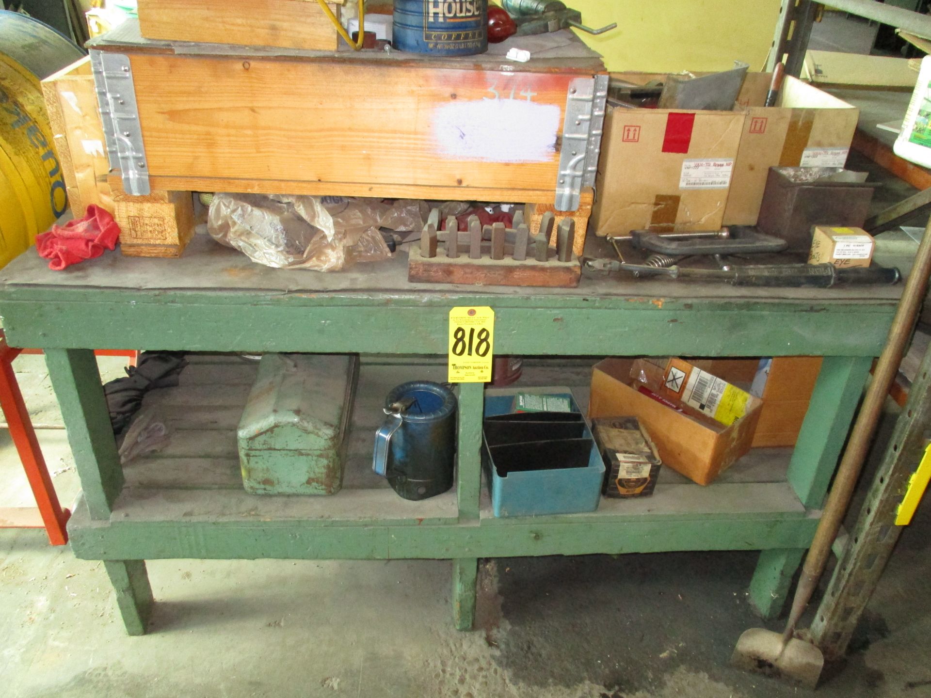 Wooden Workbench and Contents