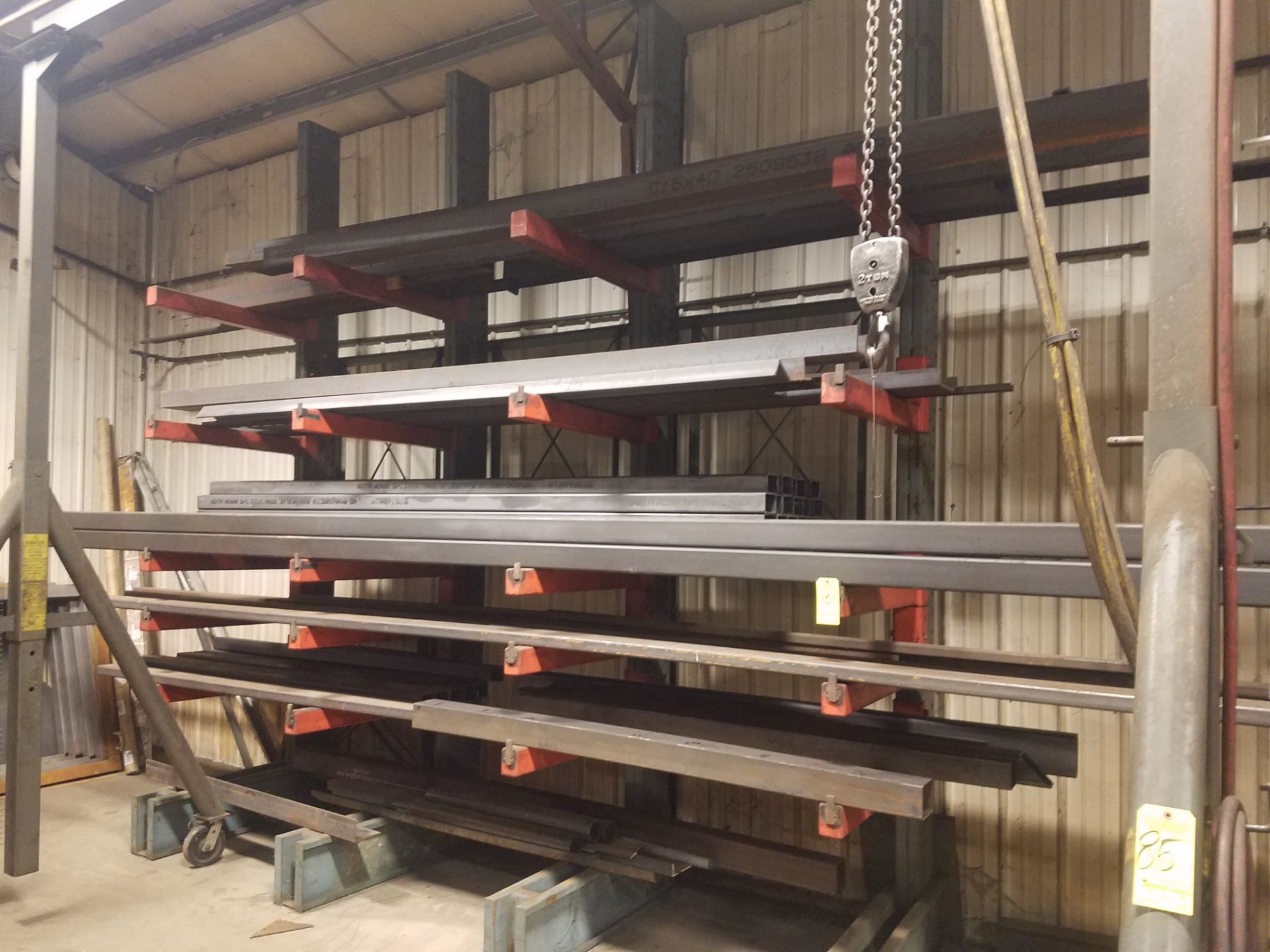 Single Side Cantilever Steel Rack, with Contents, 36 In. Arms, 148 In. Overall Length, (4) Uprights,