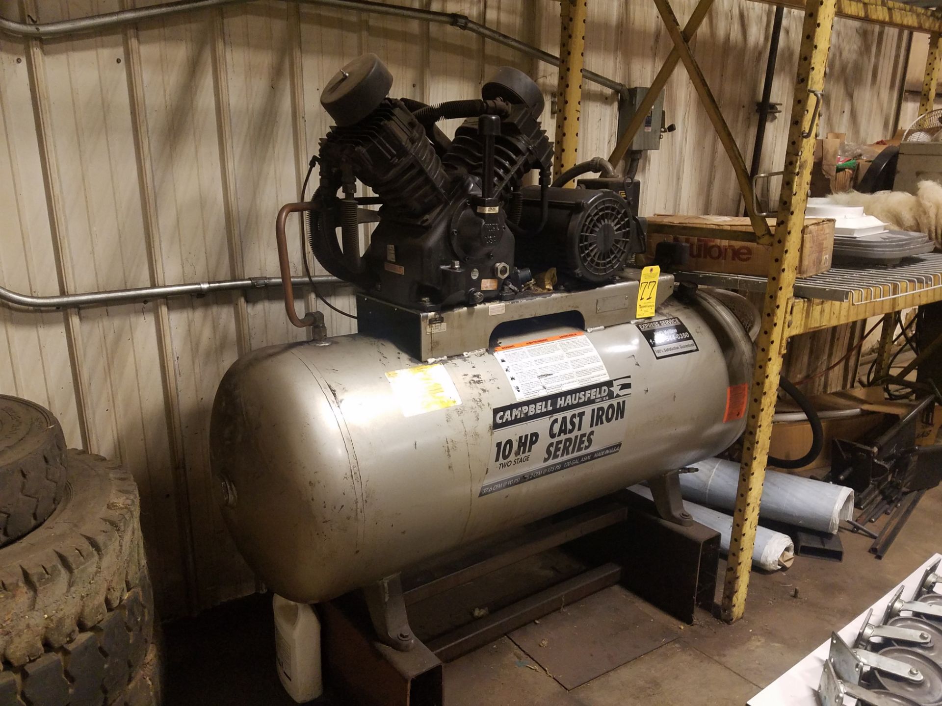 Campbell Hausfeld 10 HP, 2 Stage Air Compressor, s/n 048097L-751570, New 1997, 120 Gallon Tank, 37.6