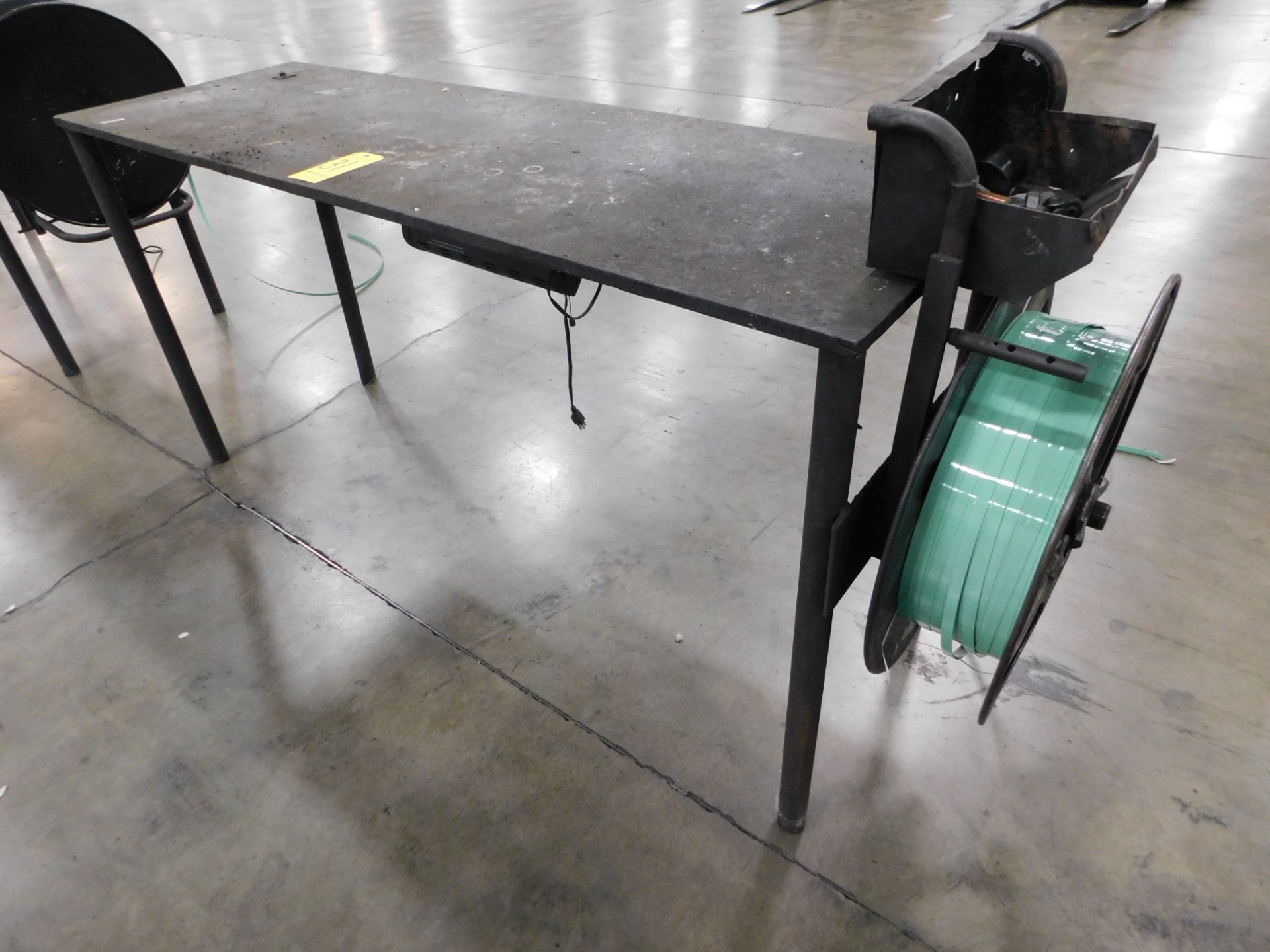 Steel Work Table with Plastic Banding Spool and Electric Heater, 2' x 6' x 1/2" Thick Top