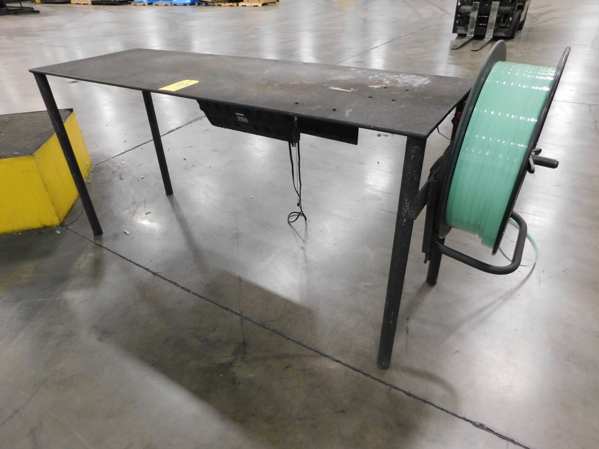 Steel Work Table with Plastic Banding Spool and Electric Heater, 2' x 6' x 1/2" Thick Top