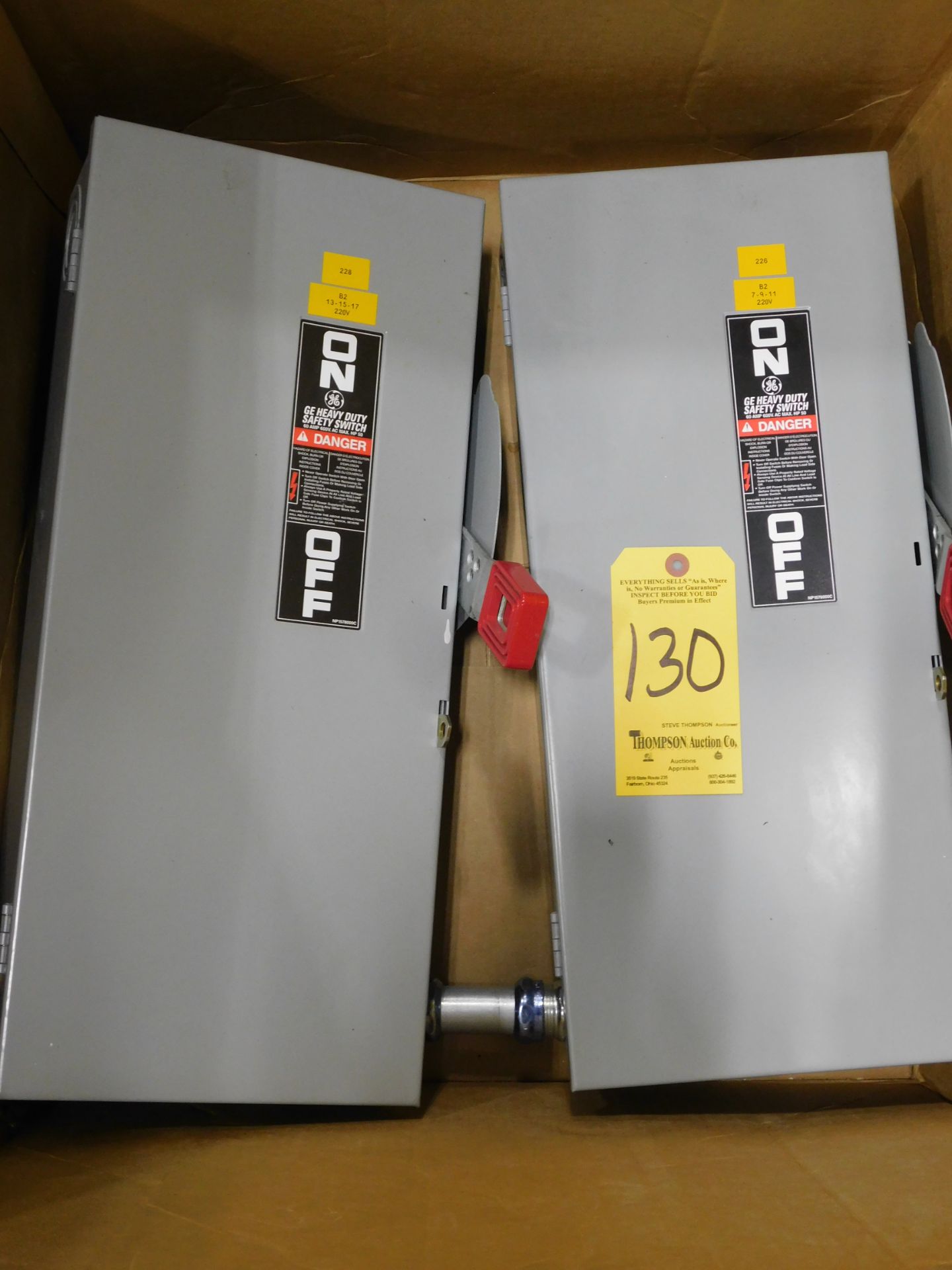 (2) GE Heavy Duty Safety Switches, 60 Amp, 600 Volt, with 40 Amp Fuses