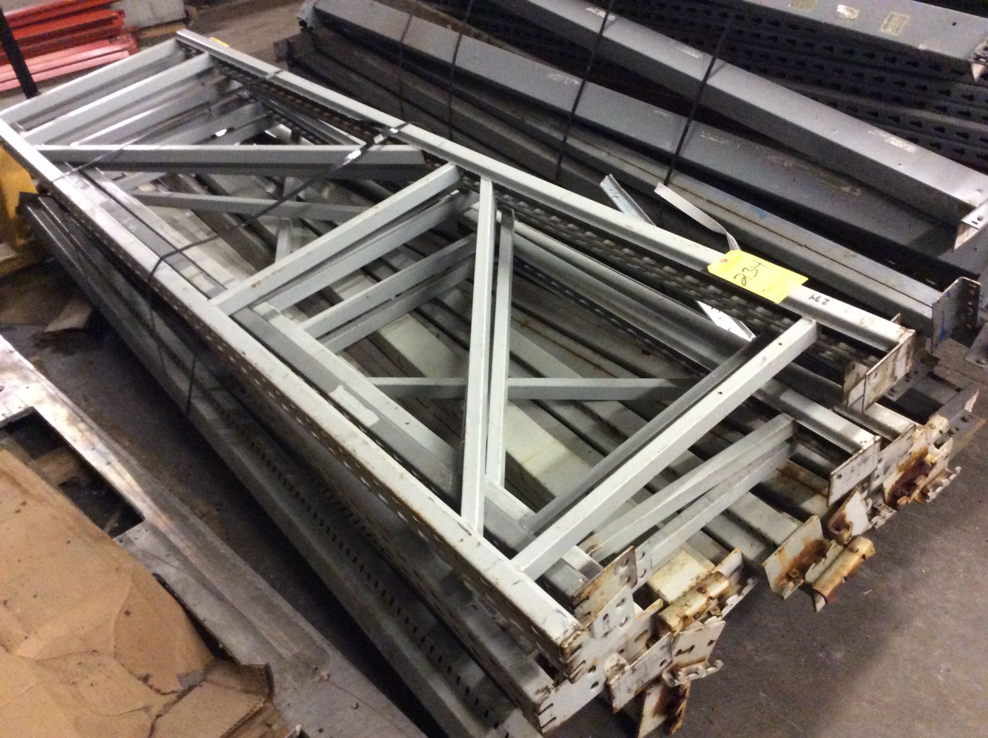 Lot, Pallet Racking, Disassembled, (19) Uprights 10 Ft. X 27 In. Depth, (17) Uprights 8 Ft. X 27 In.