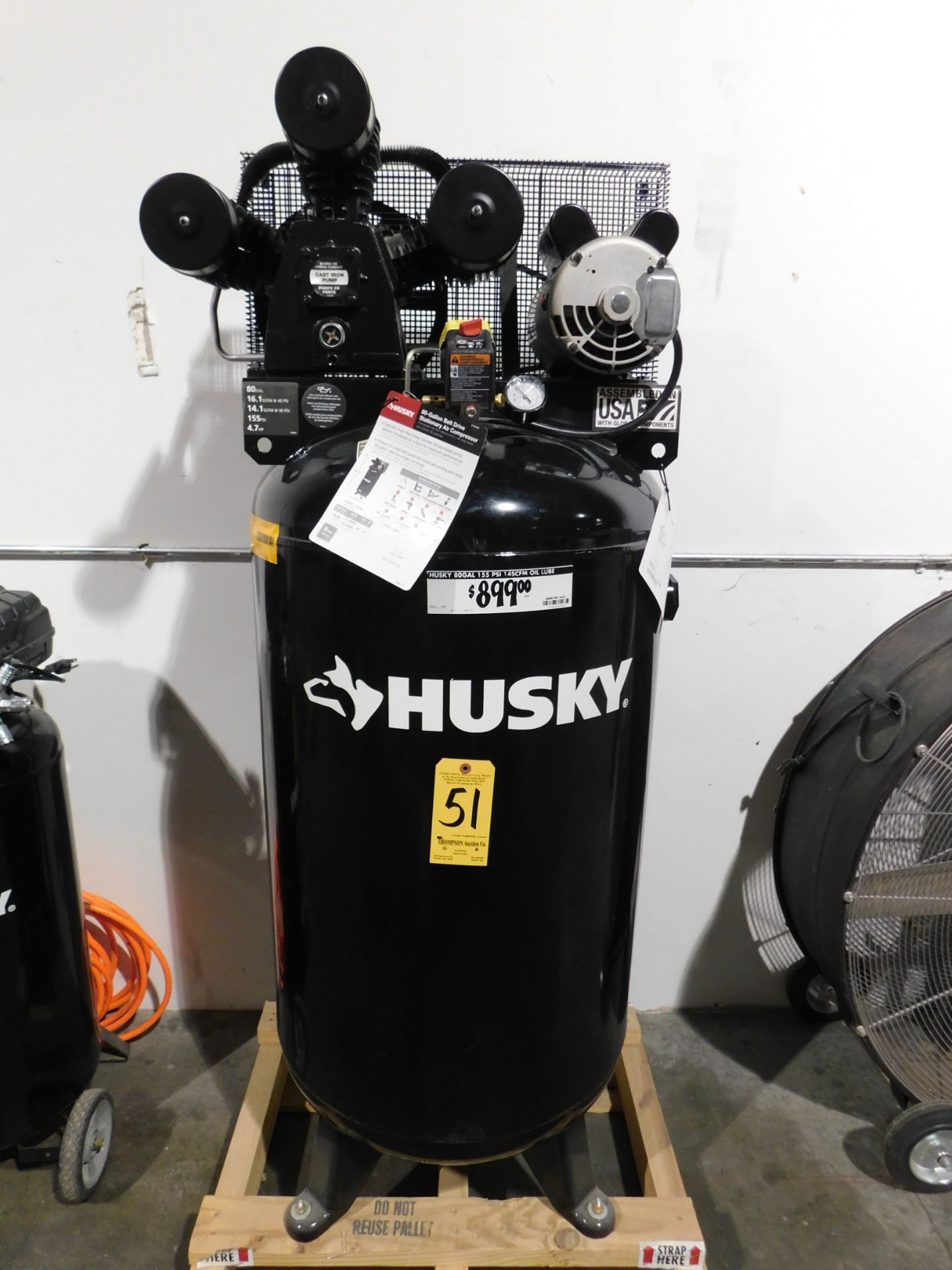 Husky 4.7 HP Tank-Mounted Vertical Air Compressor, Model C801H, SN 2004181, 80 Gallon Tank, 14