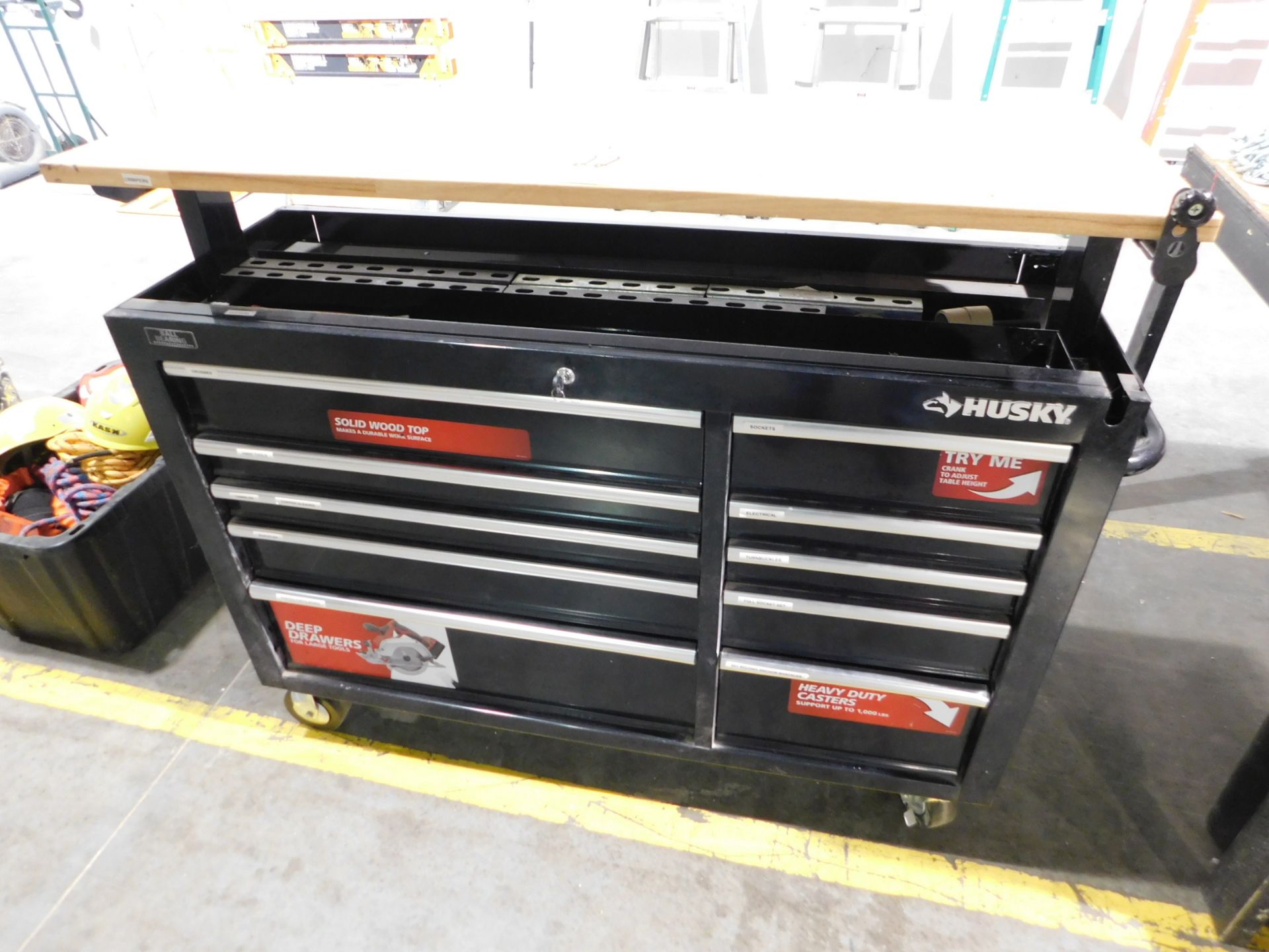 Husky 10-Drawer Roll-A-Round Tool Cabinet with Adjustable Height Butcher Block Top - Image 2 of 4