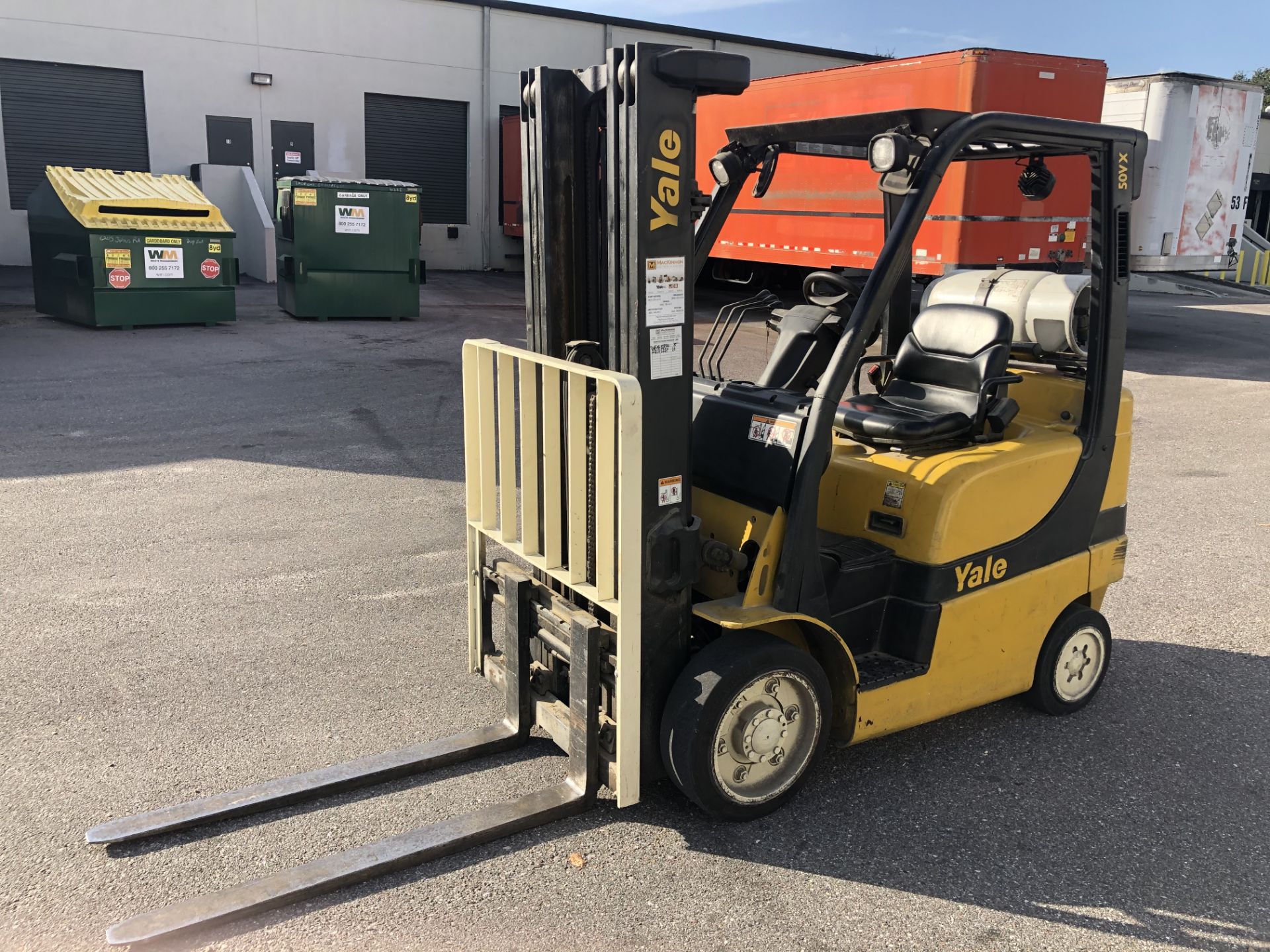 Yale 50VX Forklift, Model DOC050VXNV9E083, SN A910D164978, 4,800 lb. Capacity, LP, Hard Tires, 3-