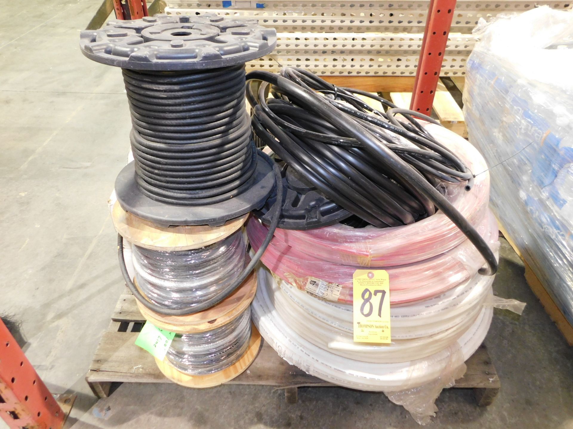 Skid Lot of Steel Cable, Electrical Wire, and Plastic Hose