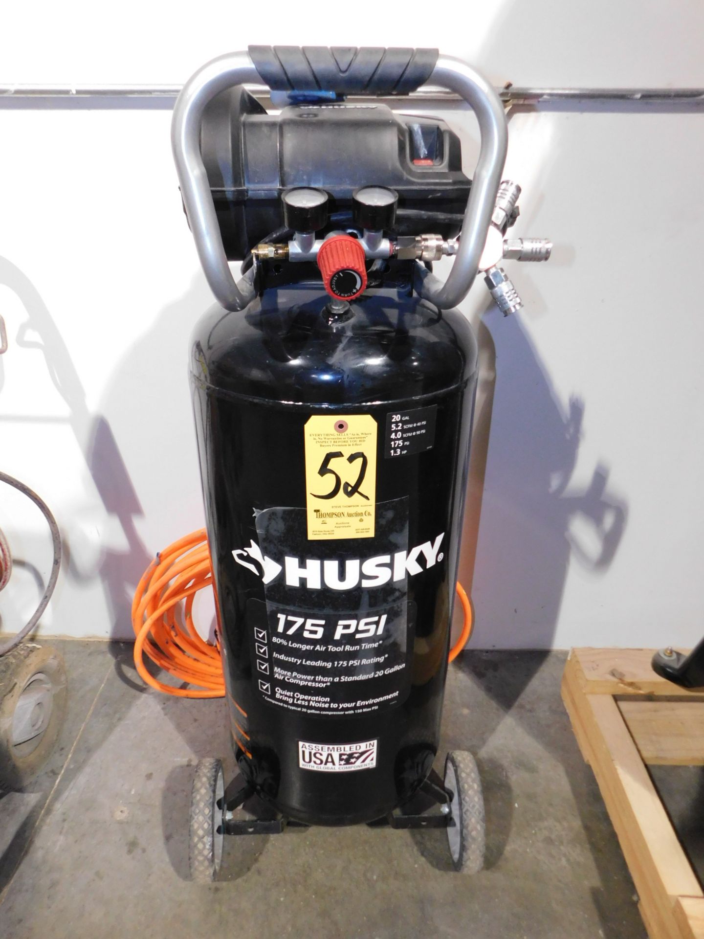 Husky Portable Air Compressor, 20 Gallon Tank, 4SCFM@ 90 PSI, 1.3 HP, 115 V, 1 Phase